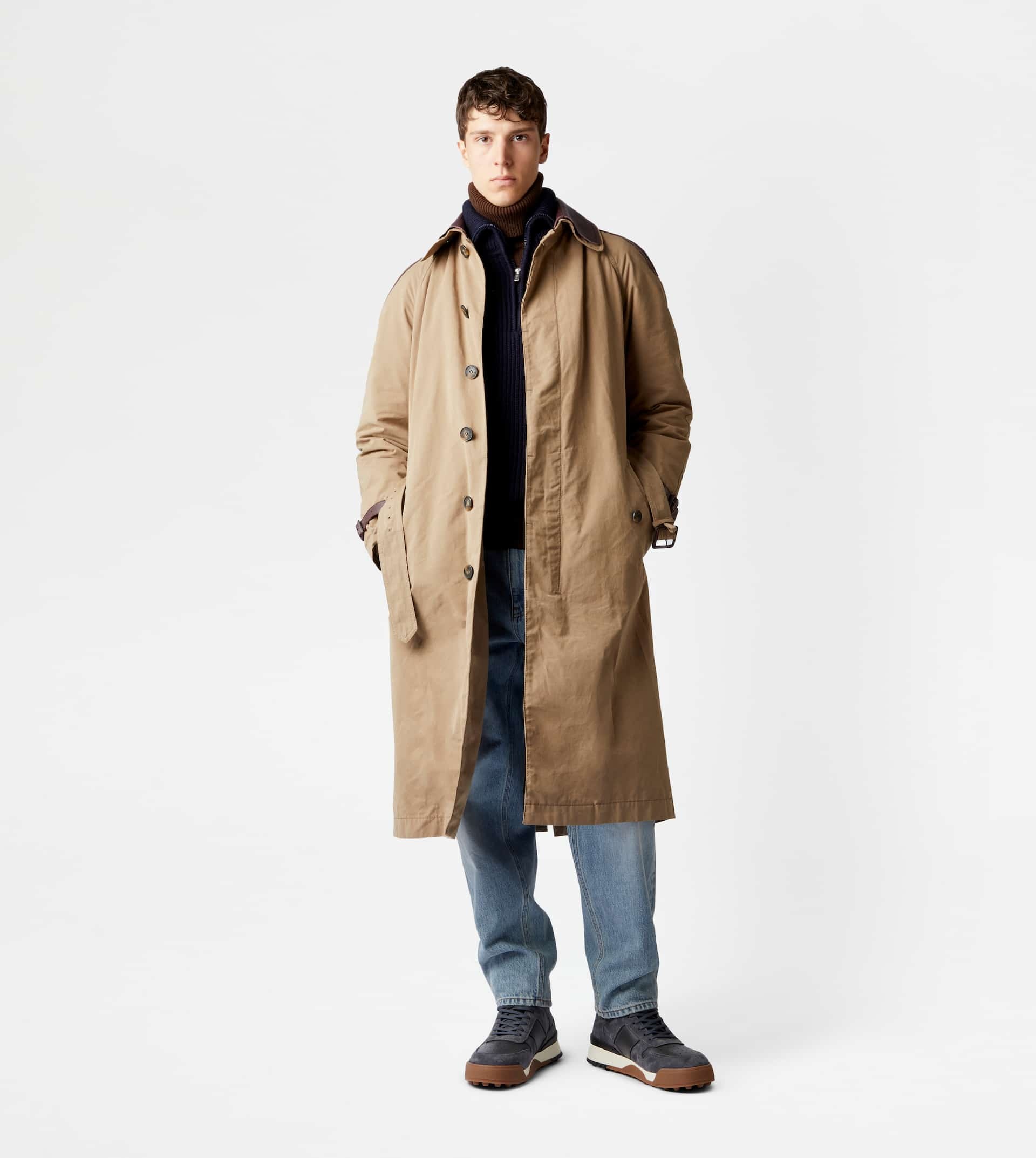 TRENCH COAT WITH LEATHER INSERTS - GREY - 2