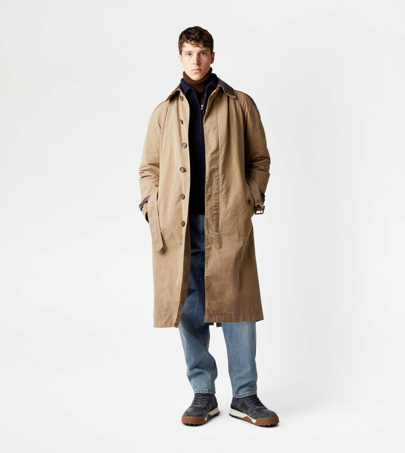 Tod's TRENCH COAT WITH LEATHER INSERTS - GREY outlook