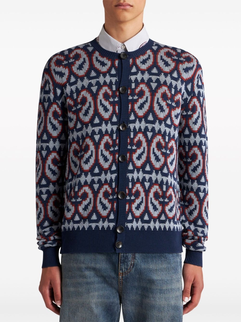 paisley-jacquard cotton blend cardigan - 3