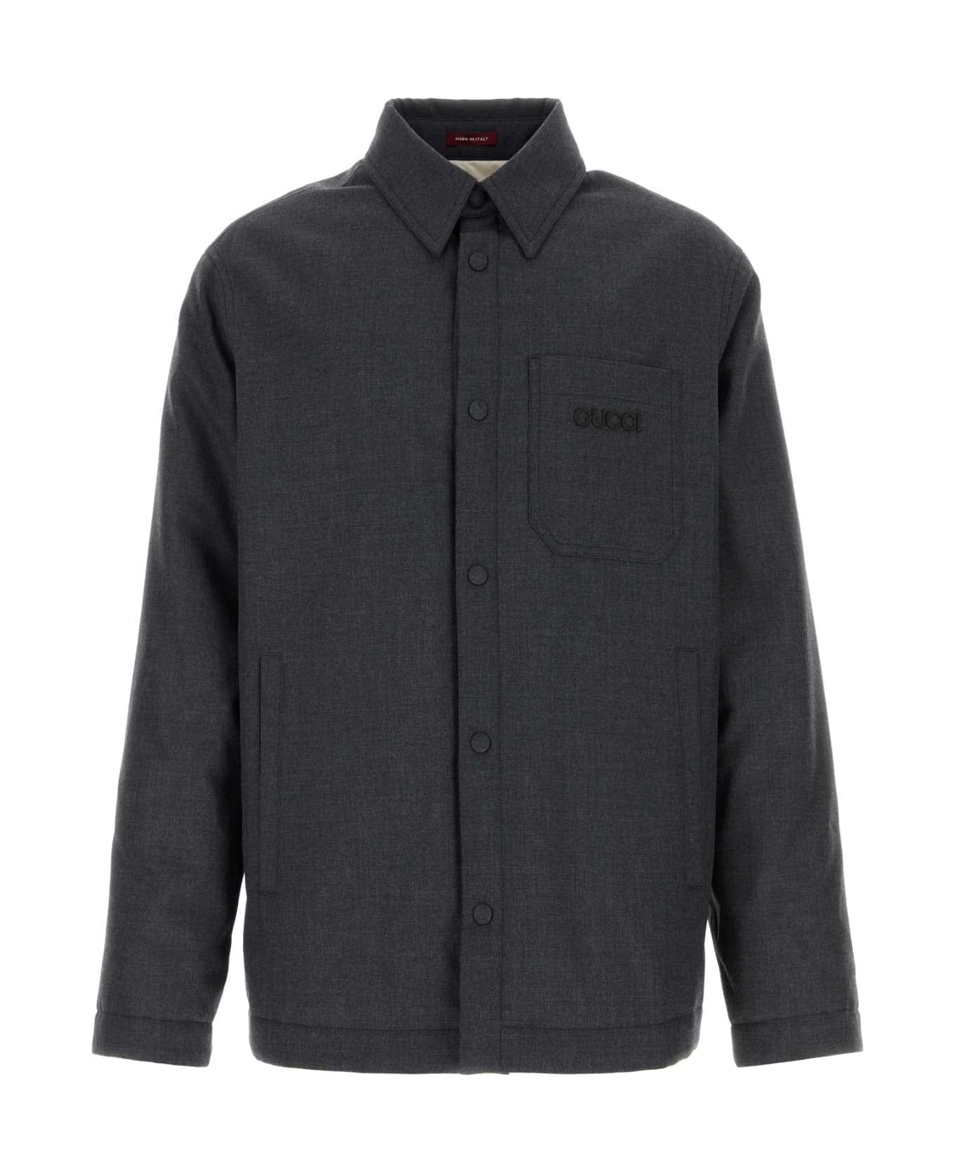 Dark Grey Polyester Blend Padded Shirt - 1