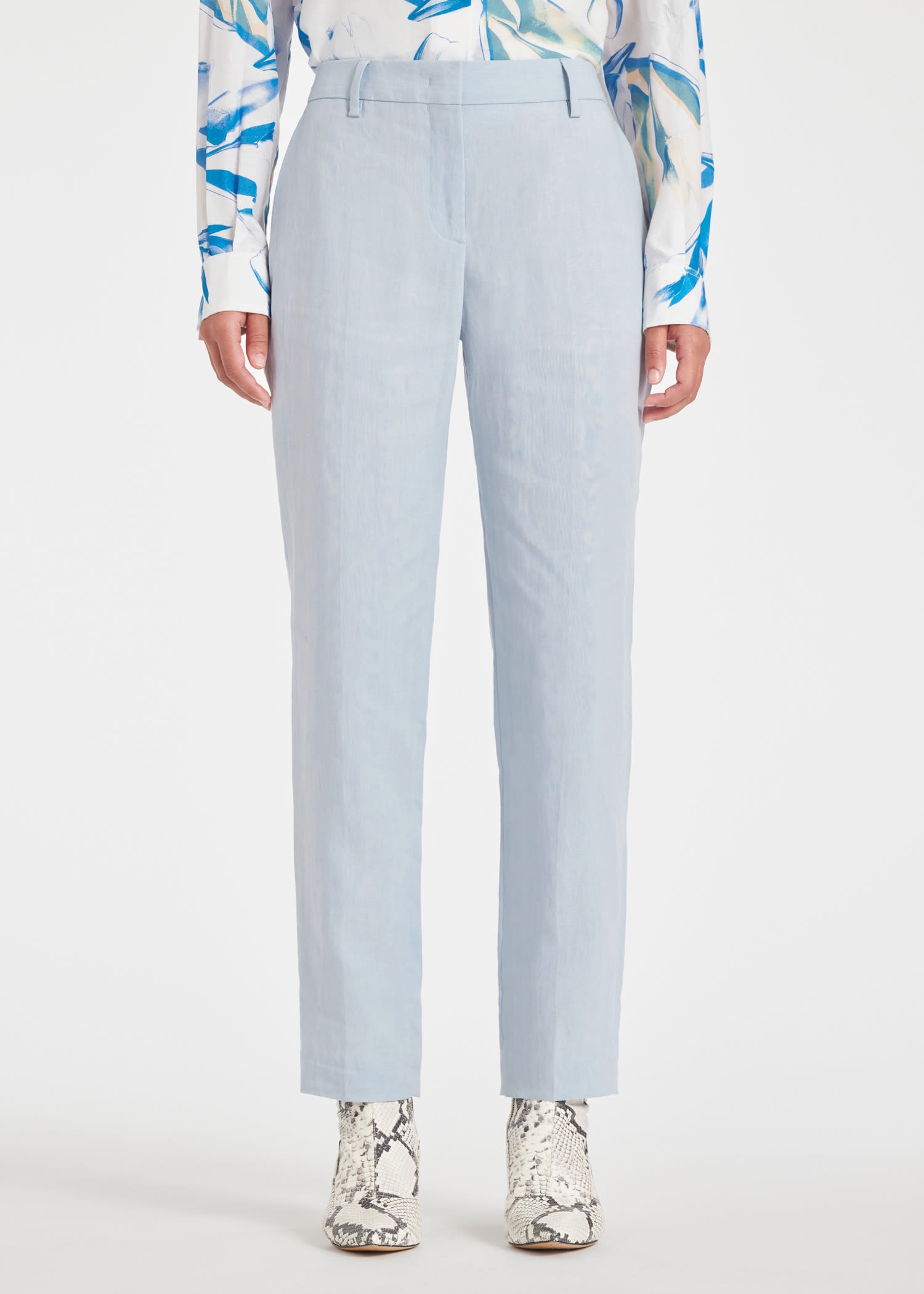 Pale Blue Linen Tapered Trousers - 3