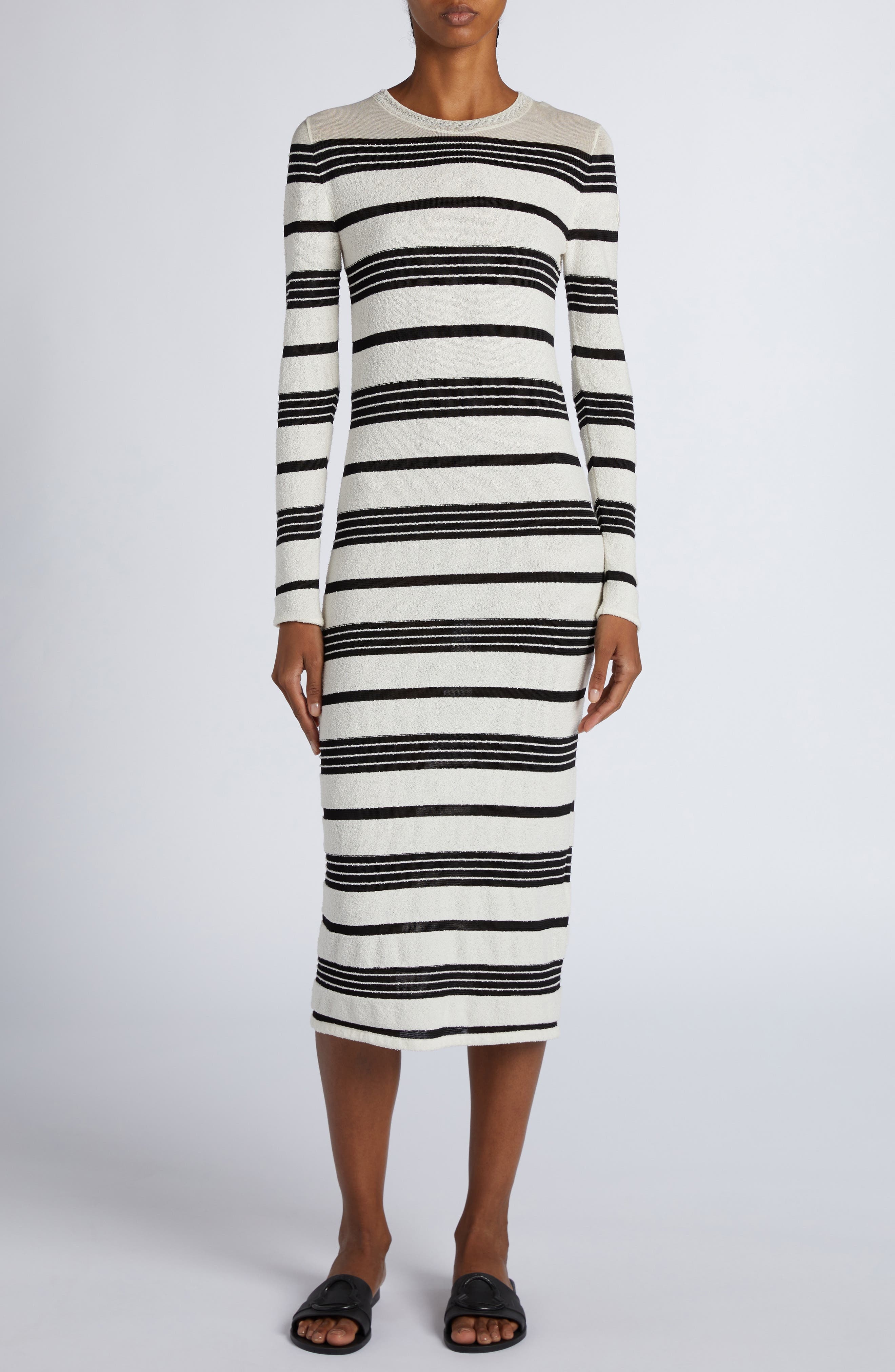 Moncler MIxed Stripe Long Sleeve Sweater Dress in Black/White at Nordstrom - 1