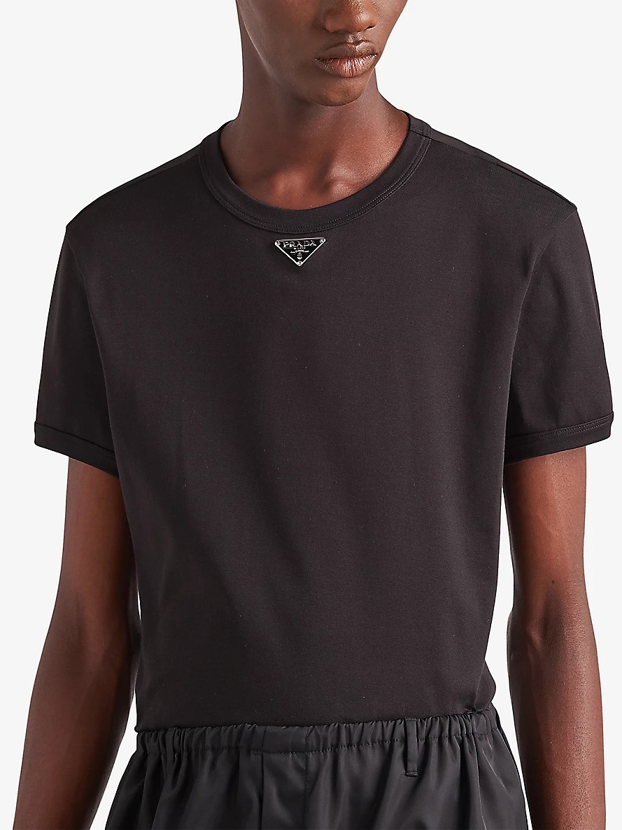 Logo-plaque crewneck slim-fit cotton T-shirt - 3