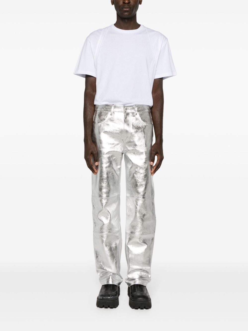 crescent moon-debossed leather trousers - 2