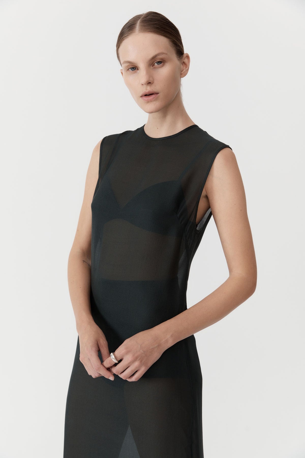 Sheer Silk Gauze Dress - Soot - 4