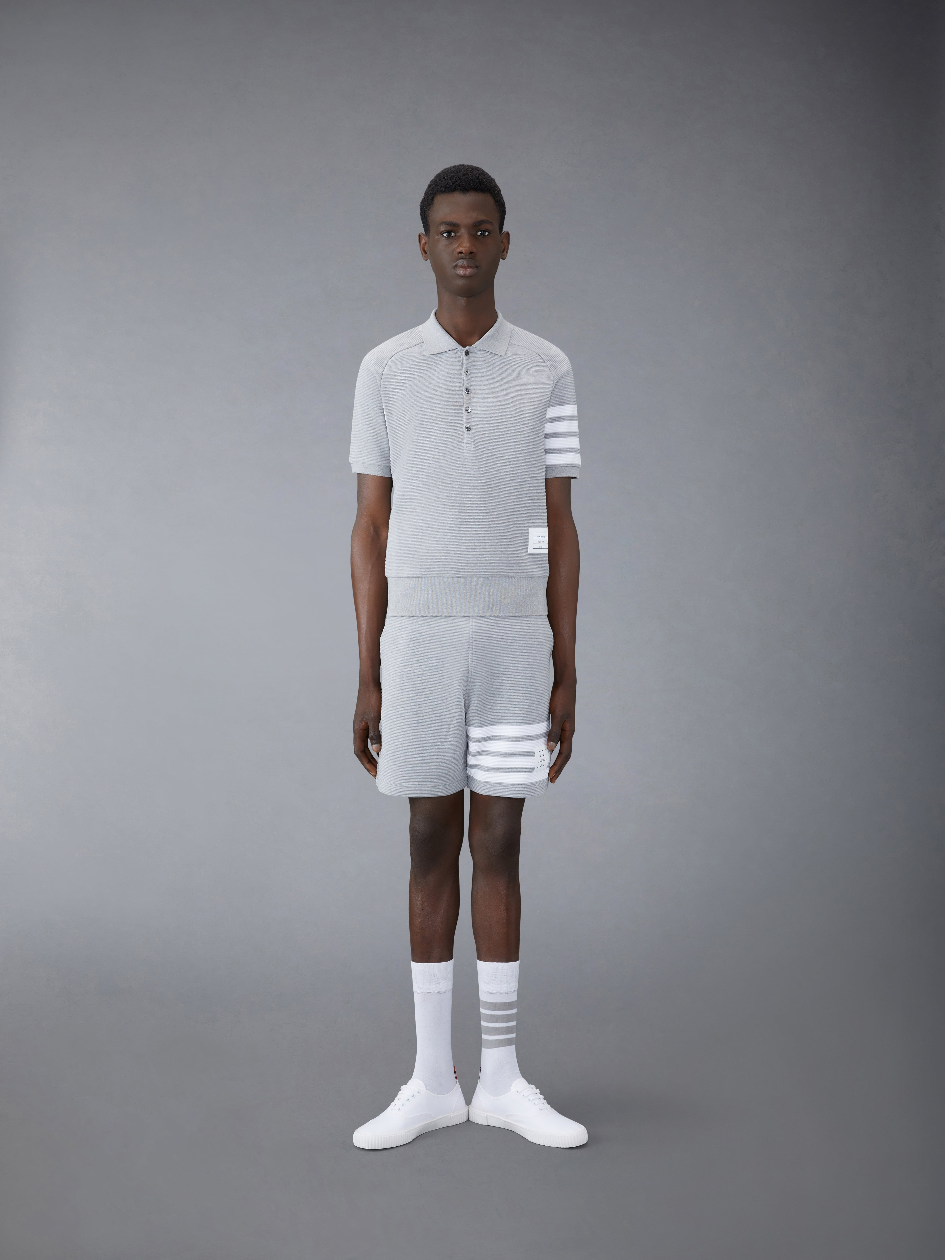 Light Grey Cotton Ottoman Rib 4-Bar Sweatshort - 4
