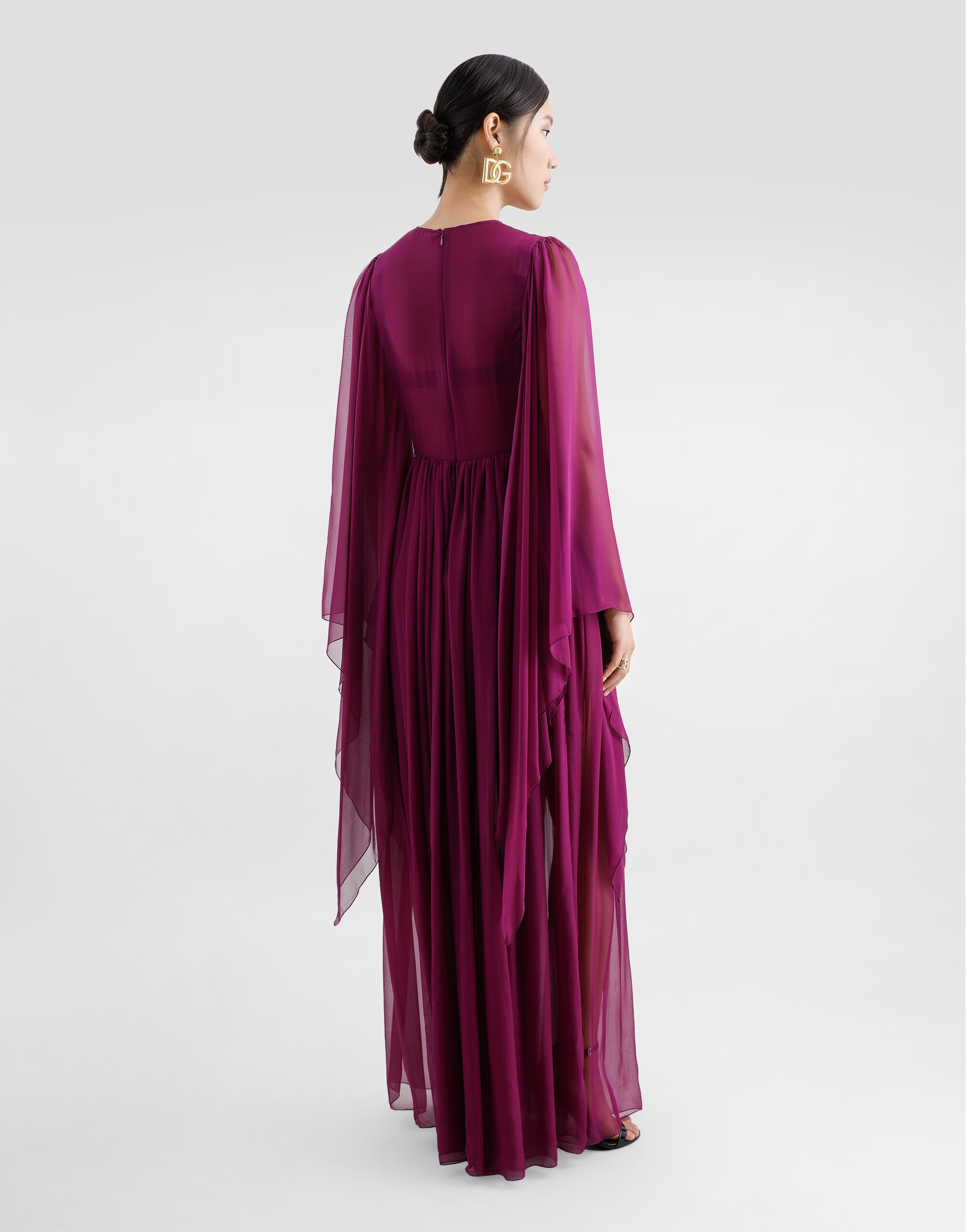 Long silk chiffon caftan with drawstring - 3