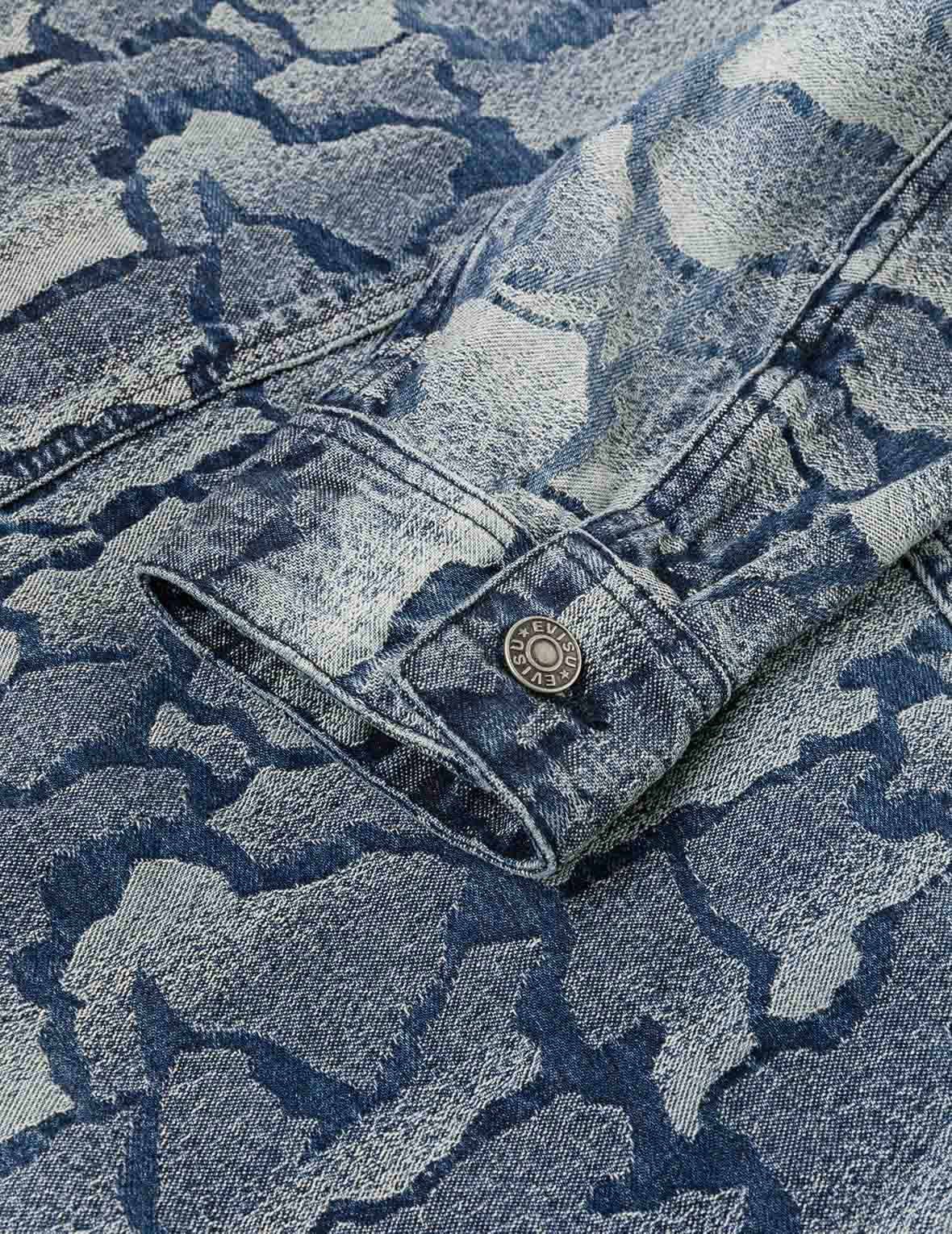 Allover Ishigaki Camouflage Jacquard Fashion Fit Washed Denim Jacket - 13