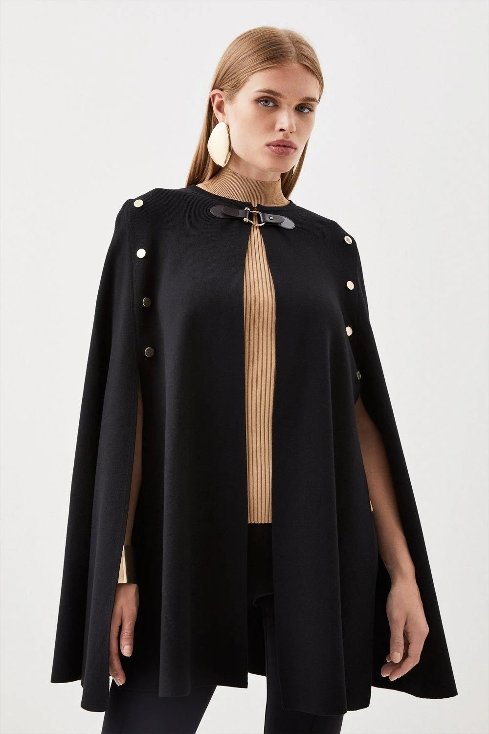 Popper Detail Knit Cape - 1
