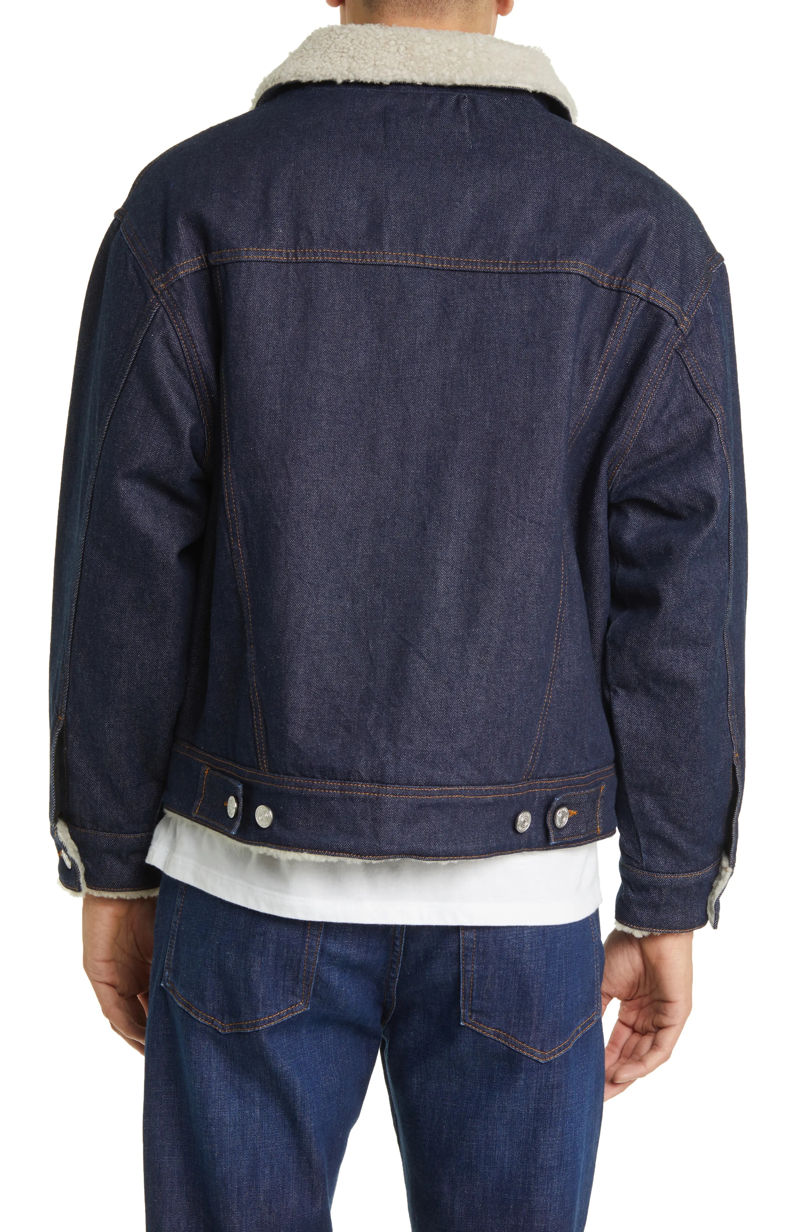 High Pile Fleece Lined Denim Trucker Jacket - 2