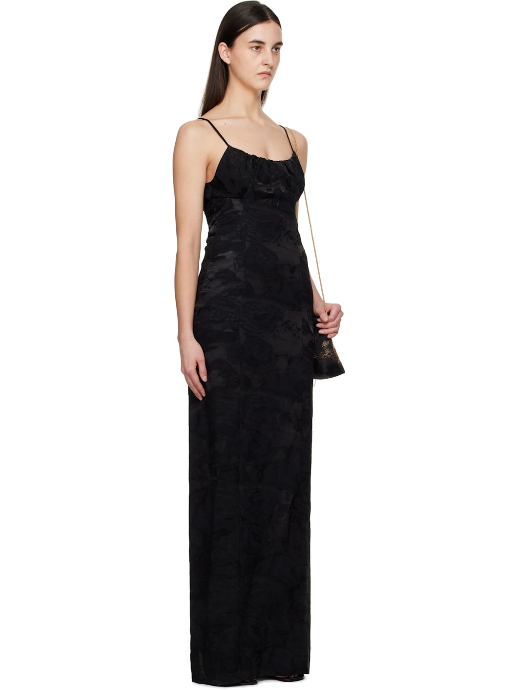 Black Brocade Maxi Dress - 2