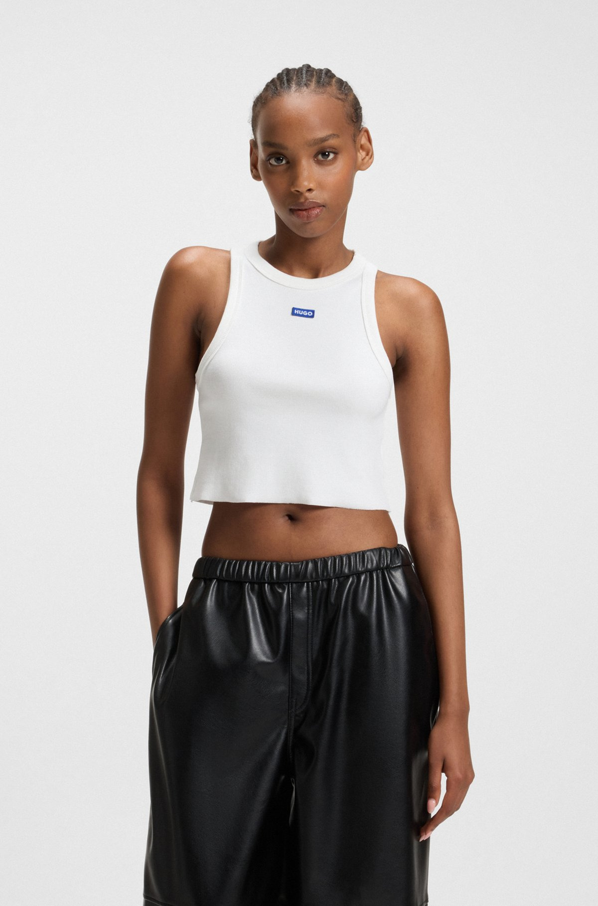 TANK TOP IN STRETCH COTTON WITH LOGO BADGE - 2