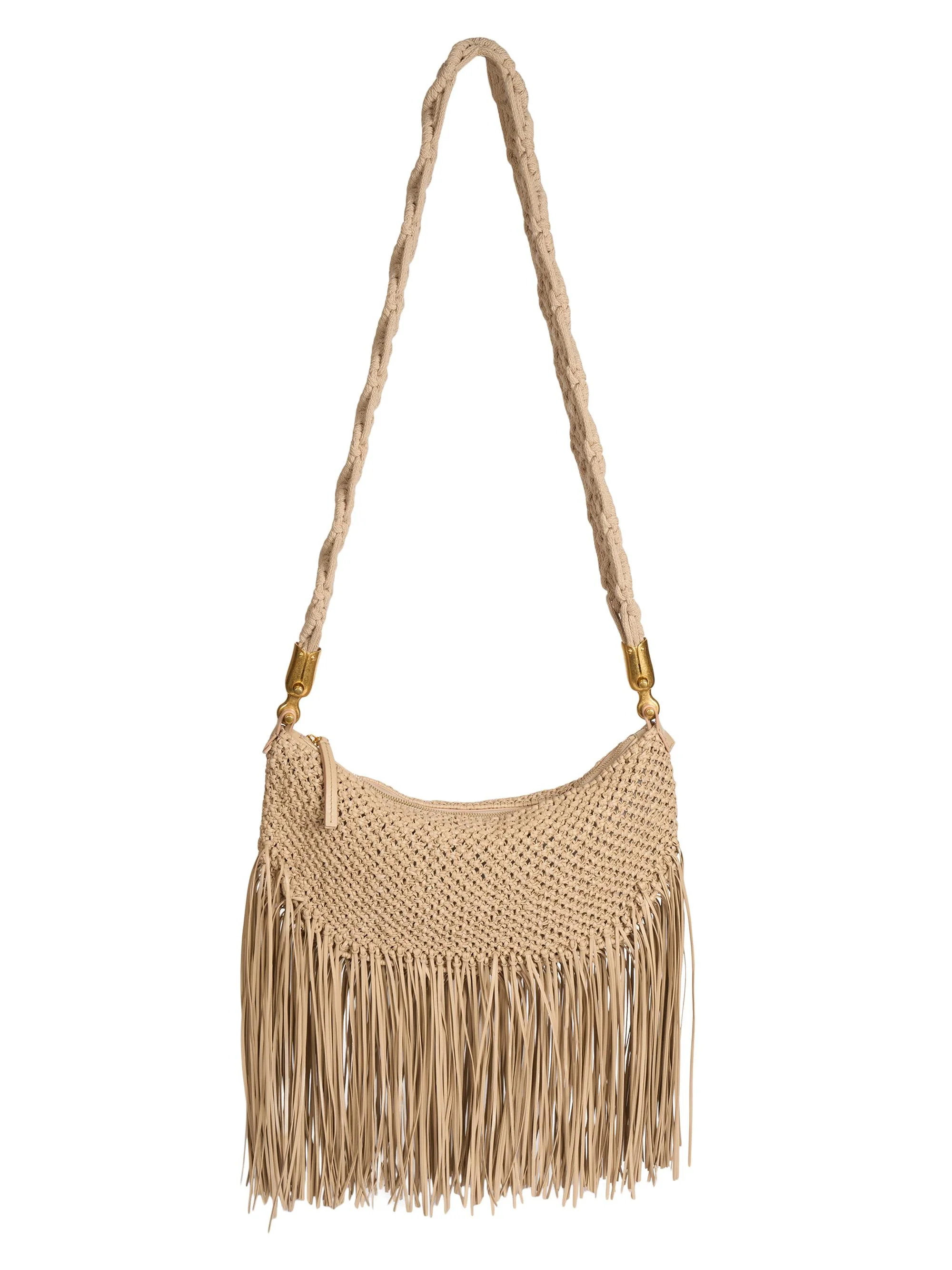 Women's Ebene Macrame Fringe-Trim Crossbody Bag - Sand - 1