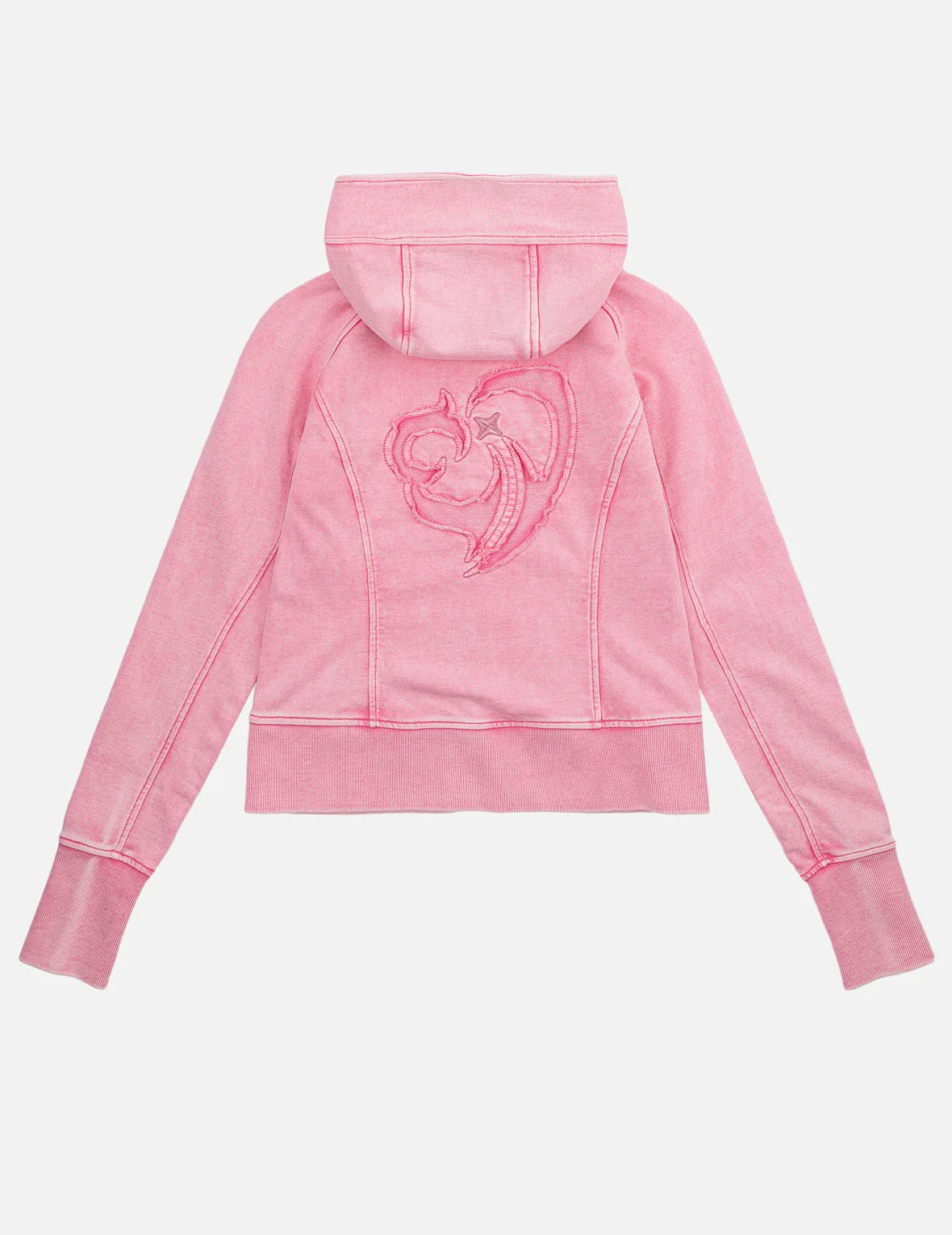 Heart Seagull Appliqued Dirty Wash Zip-up Hoodie - 1