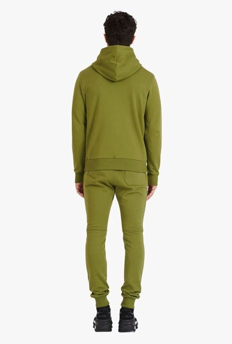 Khaki eco-designed cotton sweatshirt with small flocked white Balmain logo 3