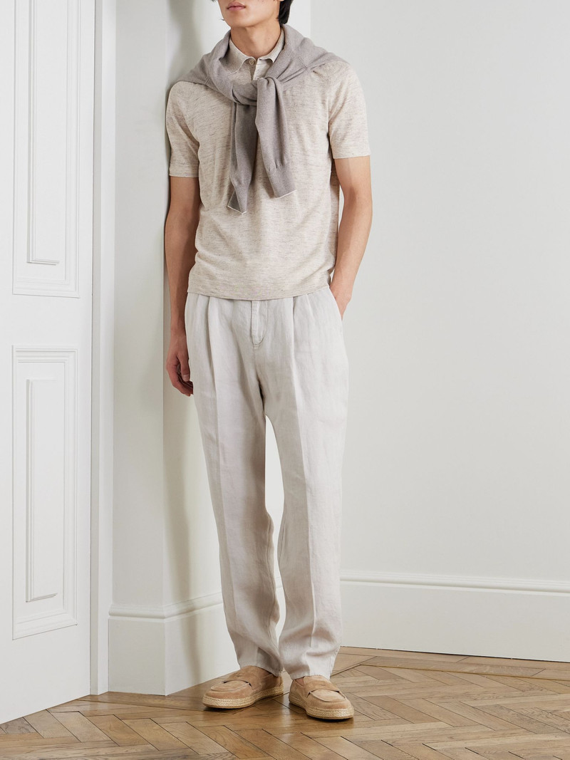 Brunello Cucinelli Mélange Linen and Cotton-Blend Polo Shirt Neutral outlook