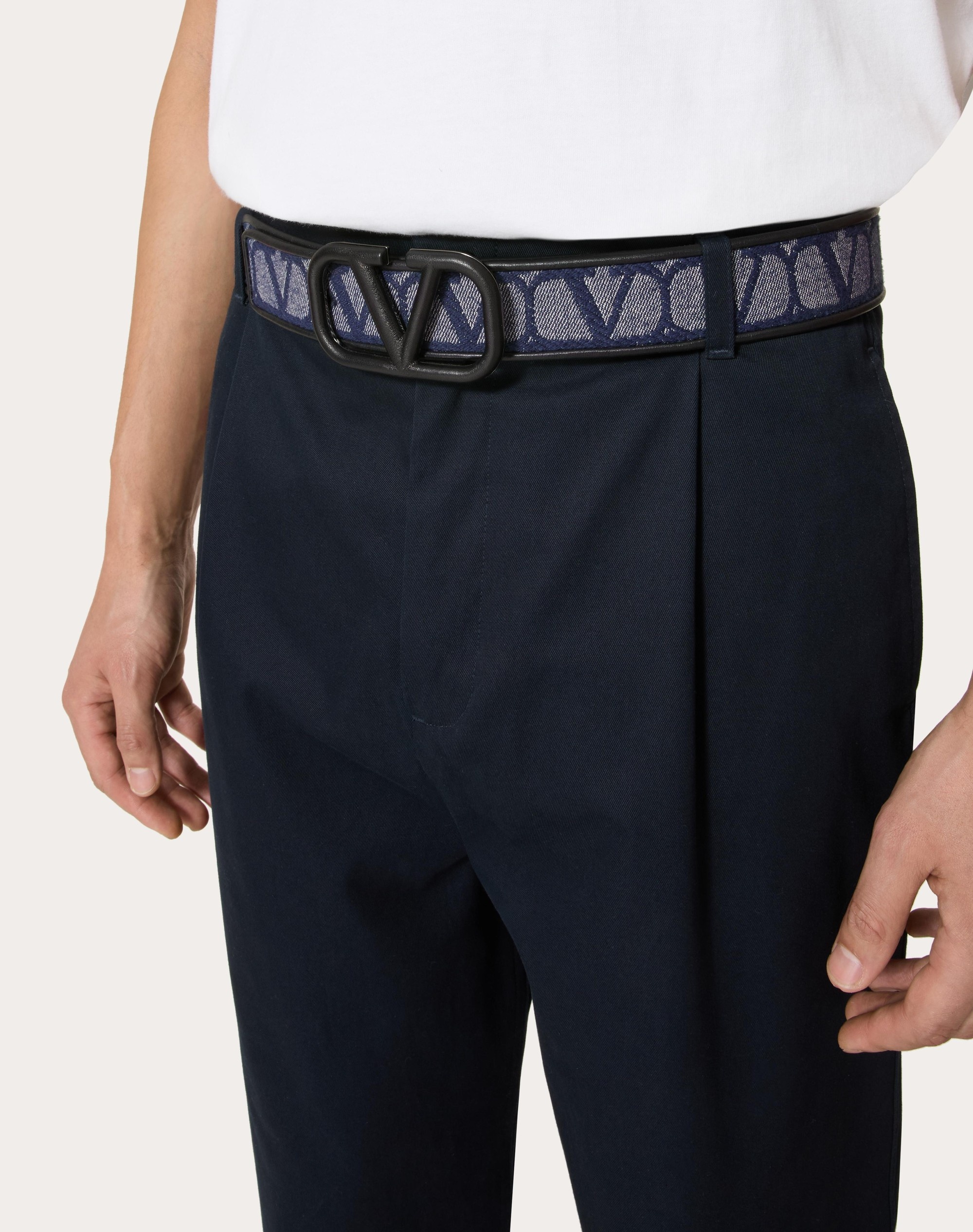 DENIM-EFFECT JACQUARD TOILE ICONOGRAPHE BELT WITH LEATHER DETAILS - 5