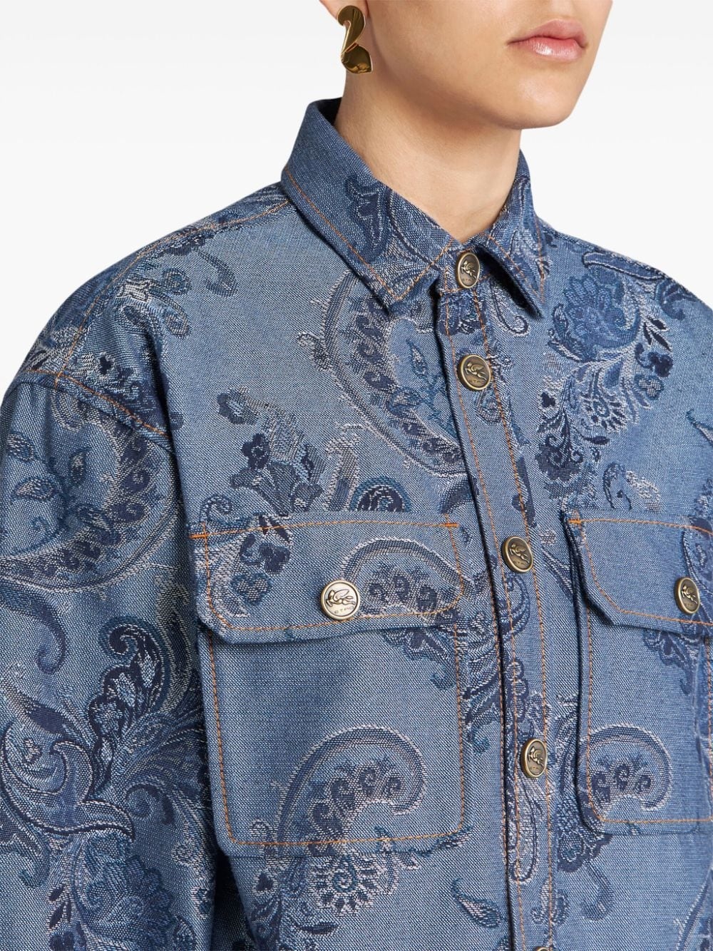 jacquard denim overshirt - 5