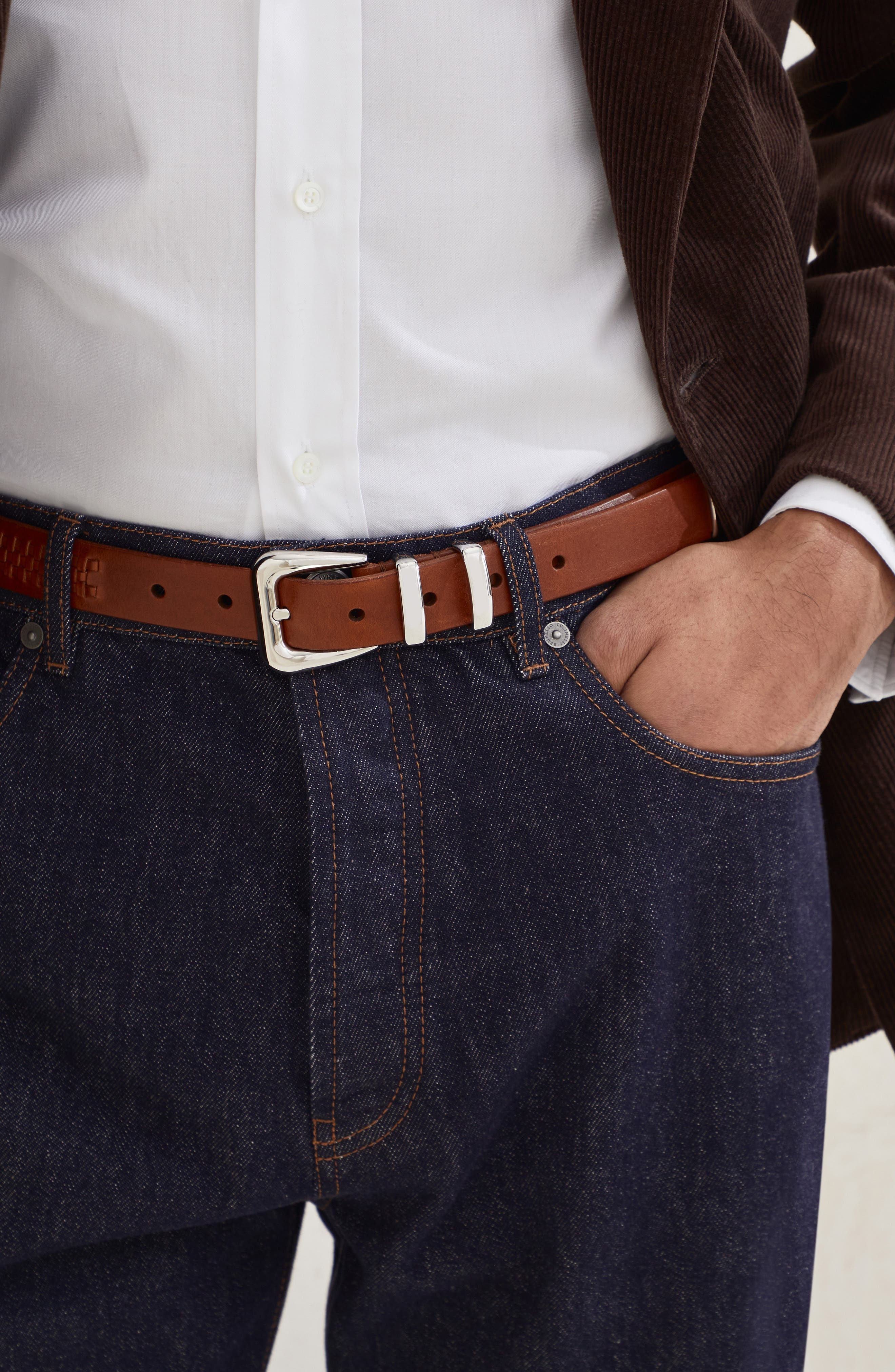 Brunello Cucinelli Calfskin belt in Tobacco at Nordstrom - 4