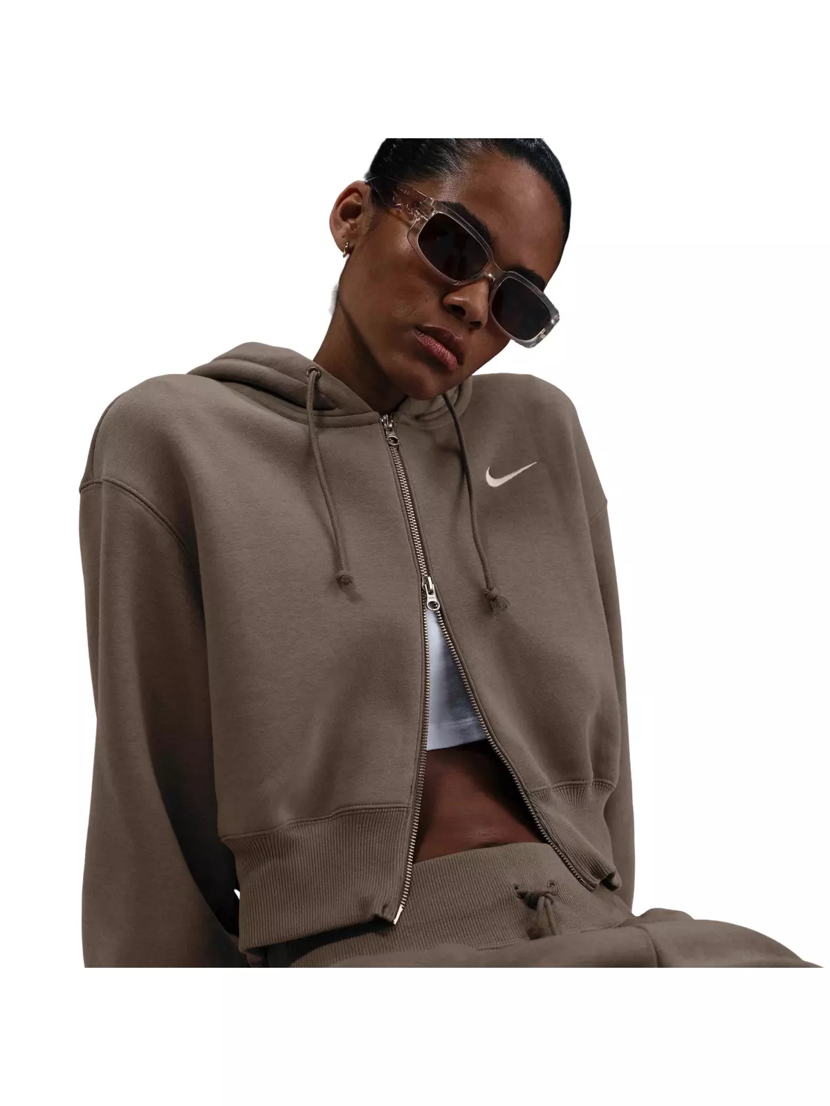 Women's Sportswear Phoenix Fleece Loose Cropped Full-Zip Hooded Jacket - Brown - 3