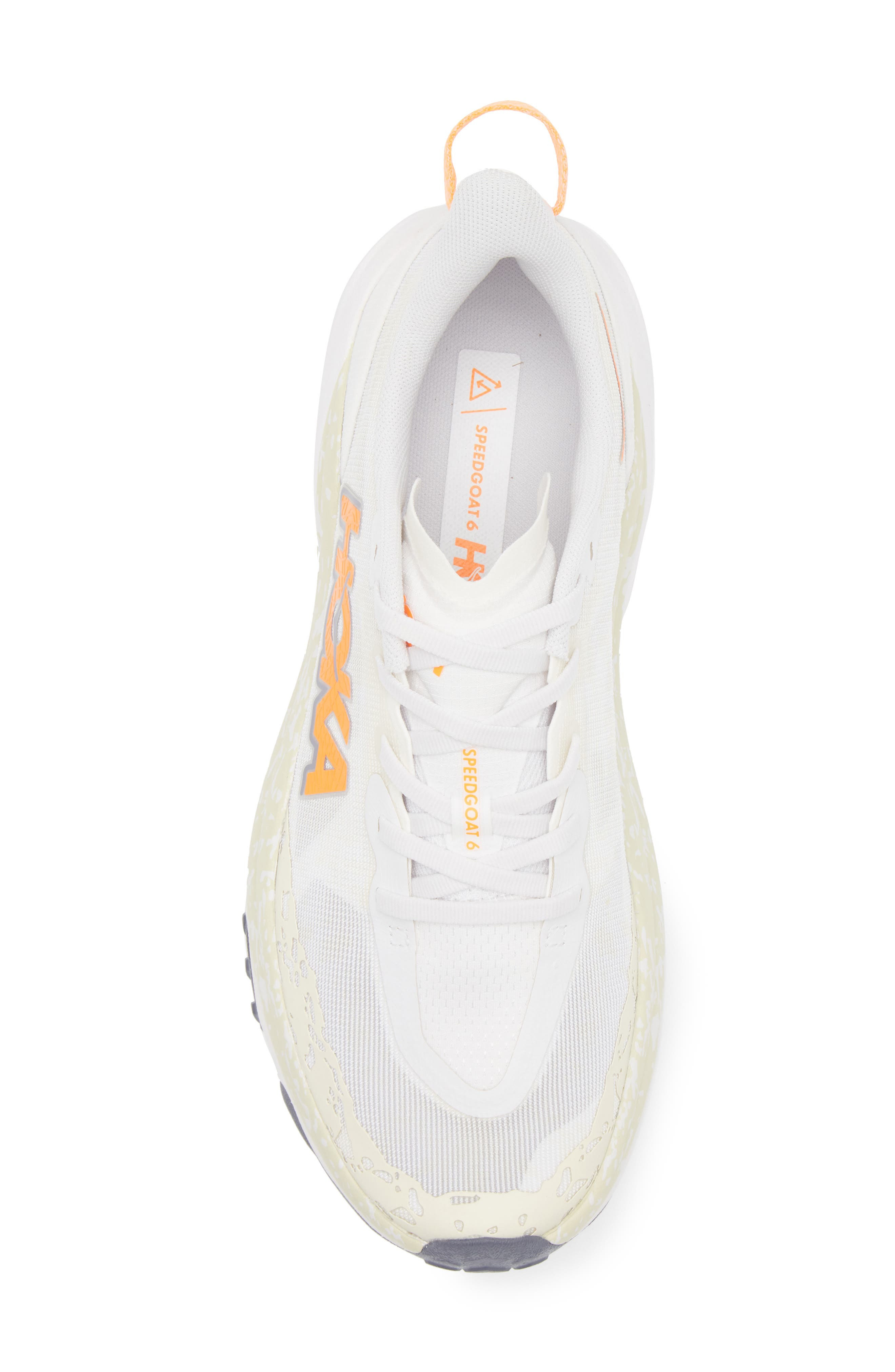 HOKA Speedgoat 6 Trail Running Shoe in White /Neon Tangerine at Nordstrom - 5