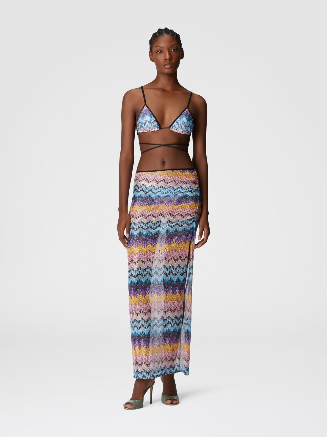 Long printed lace skirt with zig zag pattern - 2