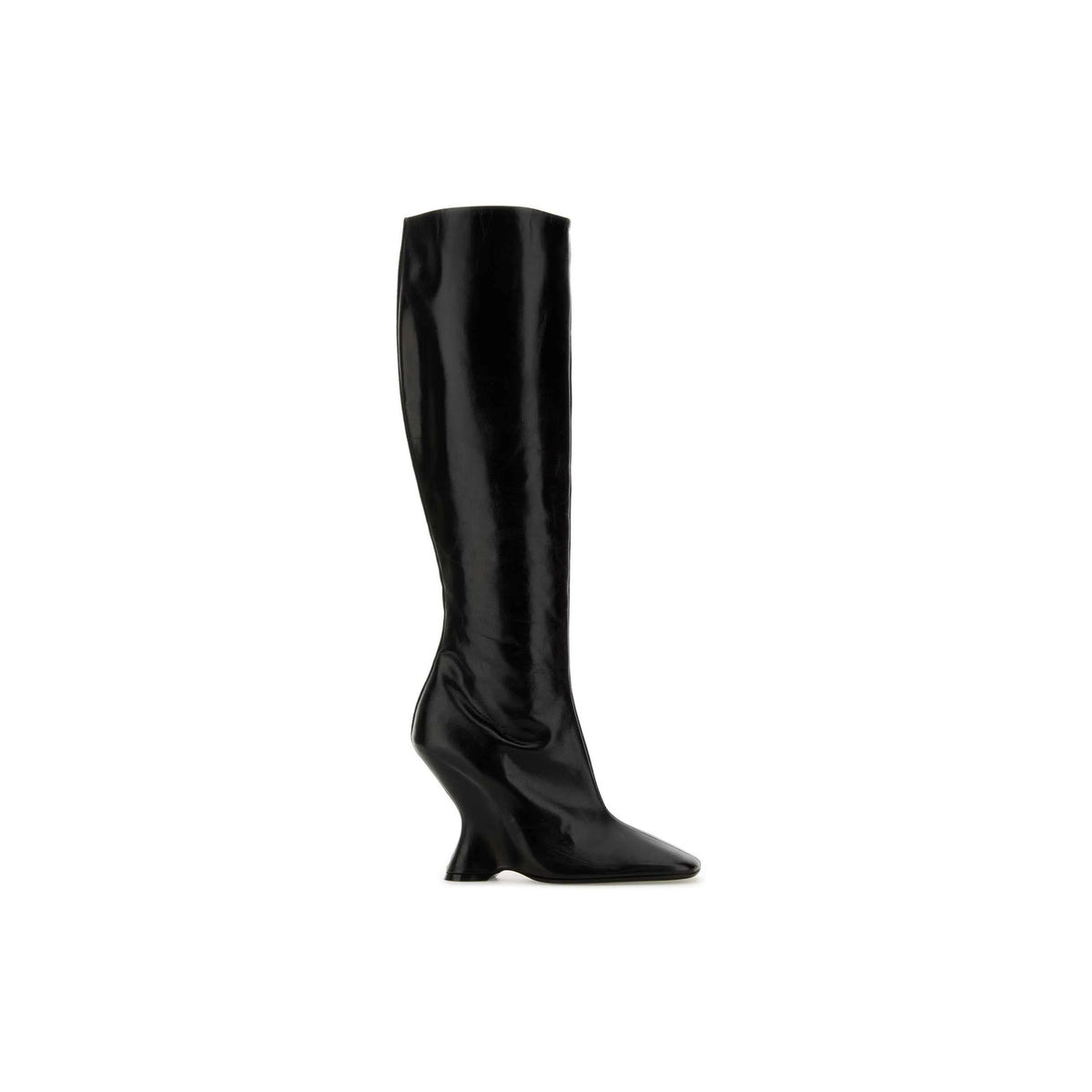 LEATHER WEDGE TALL BOOTS (BLACK) - 1