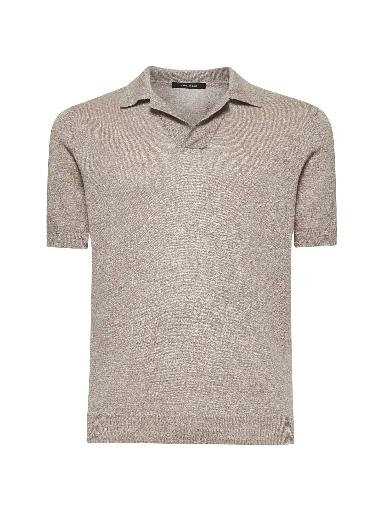 TAGLIATORE - Tagliatore Men Beige Linen And Cotton Knit Polo Shirt - 1