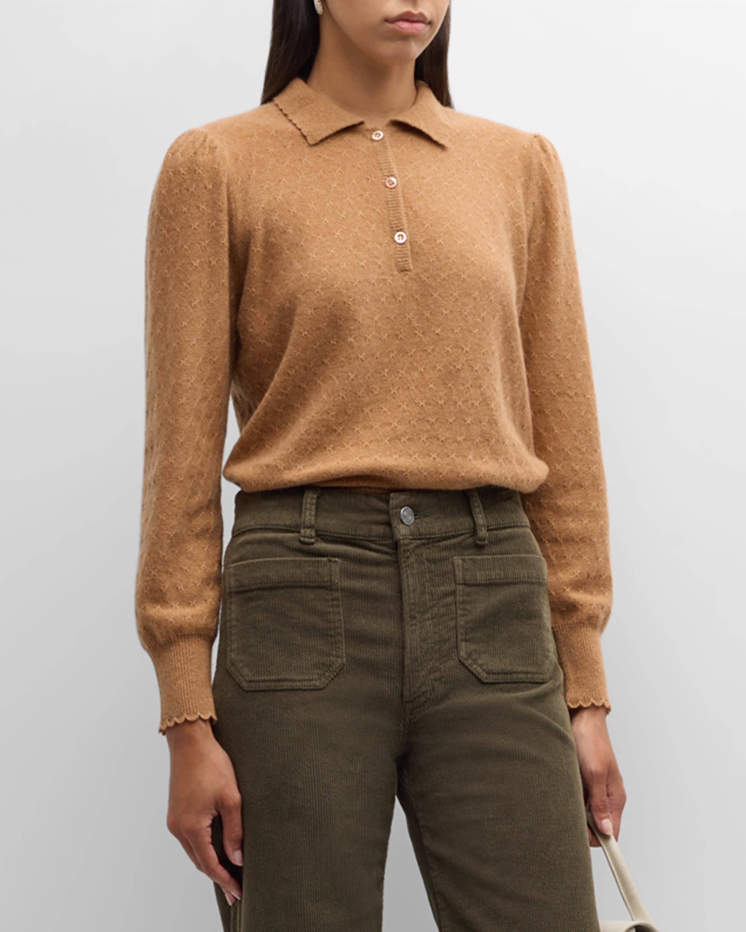 Scalloped Cashmere Polo Sweater - 2