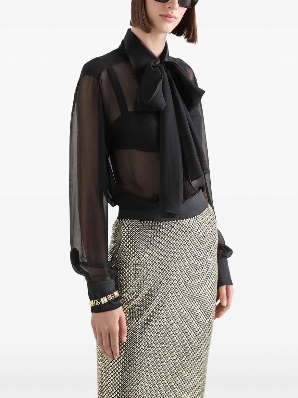 pussy-bow silk chiffon shirt - 4