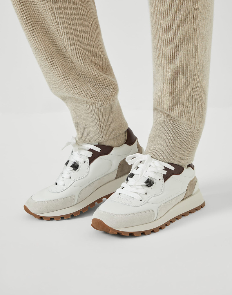 Calfskin and suede runners with shiny details 4