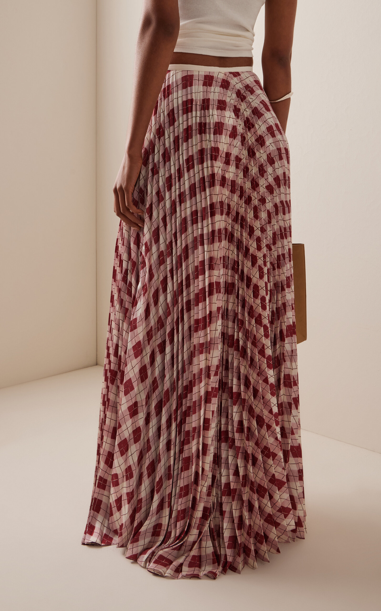 Kate Pleated Argyle-Print Silk-Twill Maxi Skirt plaid - 4