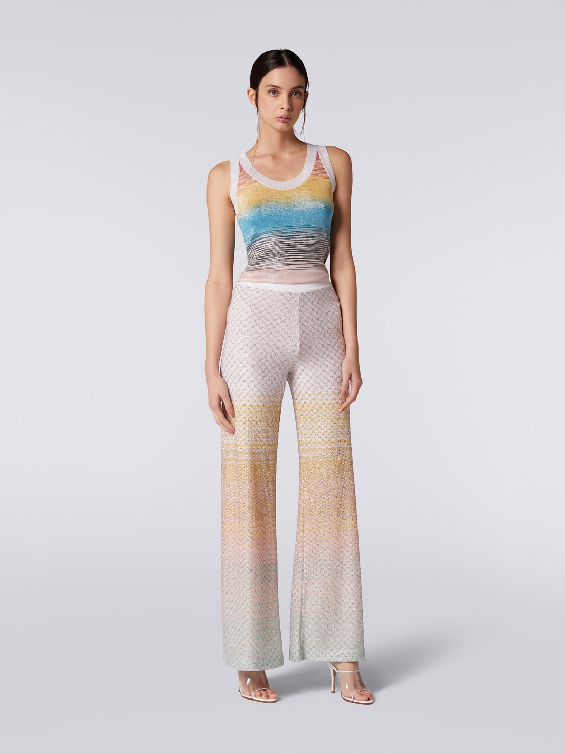 Flared knit trousers with sequins - 2