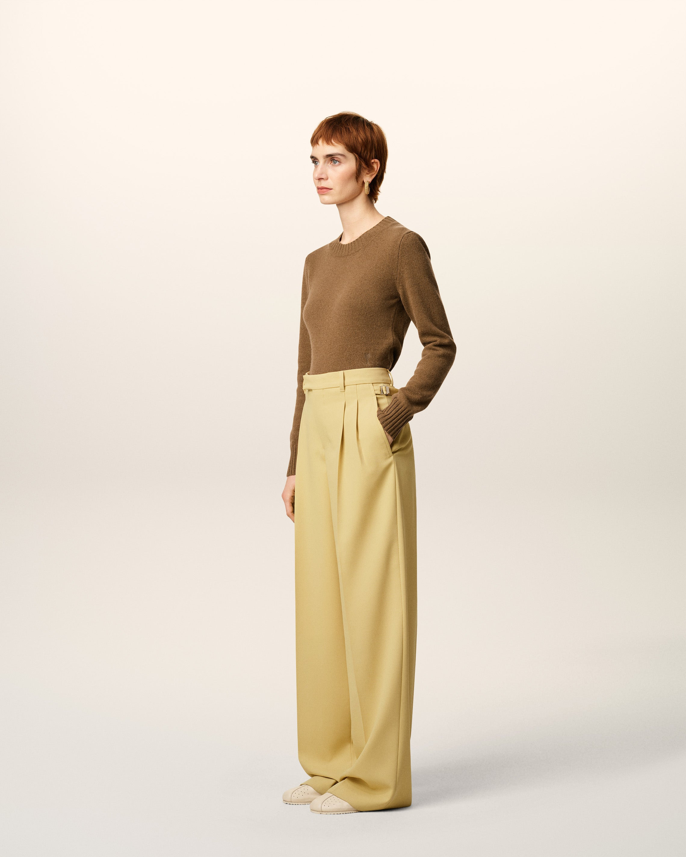 GREEN WOOL TABS WIDE TROUSERS - 6