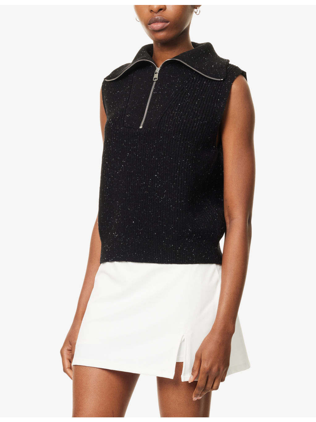 Hally Half-Zip Rib Cotton Knitted Vest - 3
