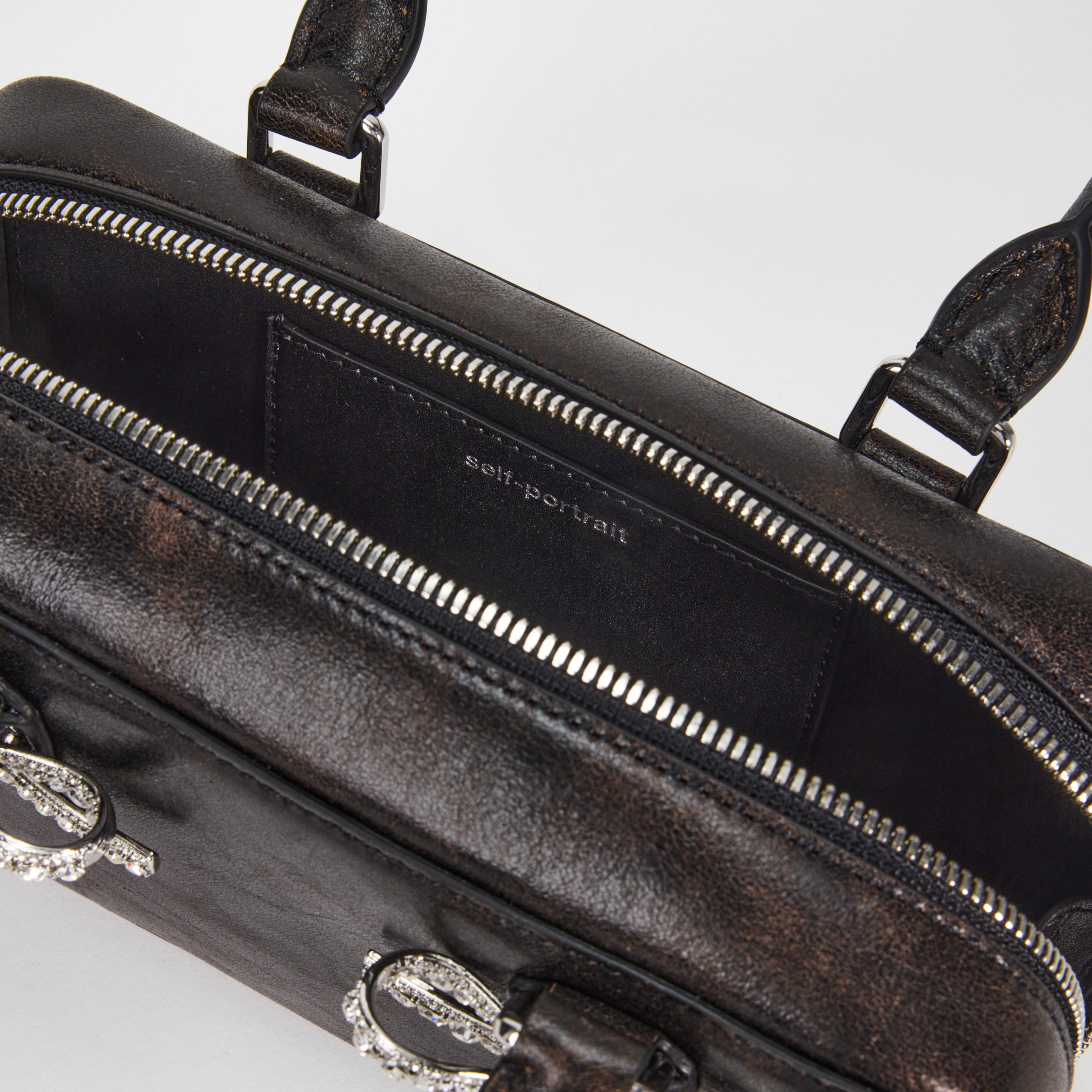 Black Distressed Leather Mini Tote Bag - 4