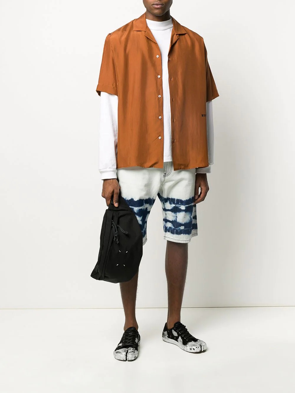 abstract print denim shorts - 2
