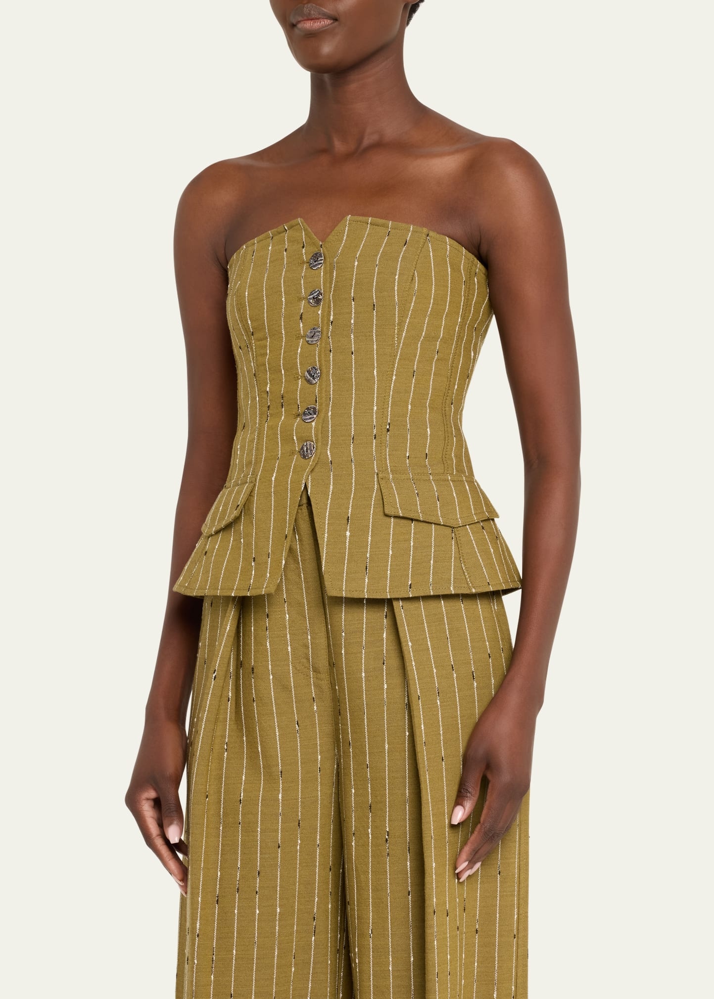 Noemie Pinstripe Wool-Blend Corset Top - 4