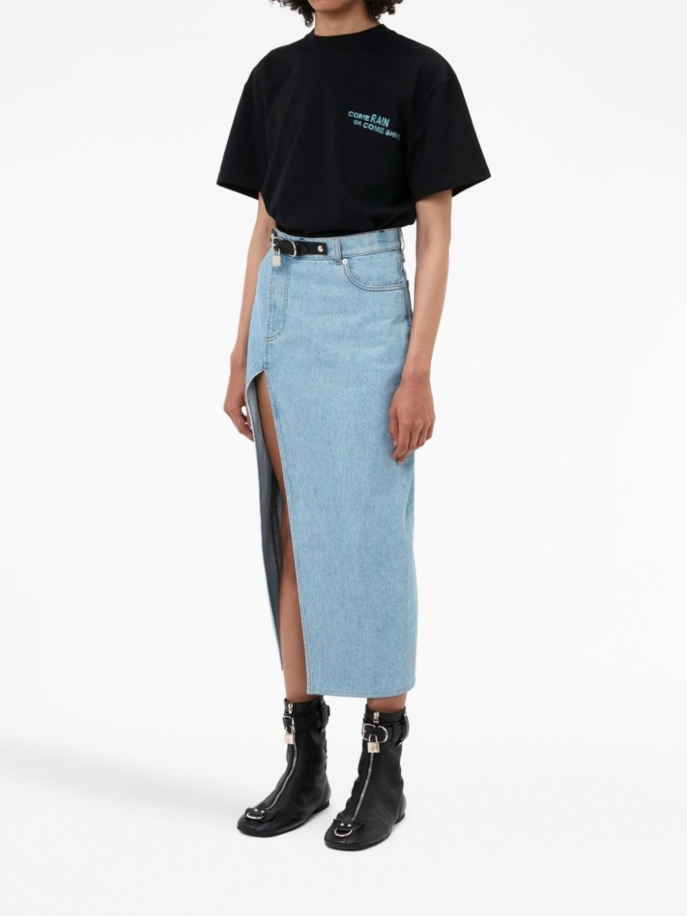 asymmetric denim midi skirt - 2