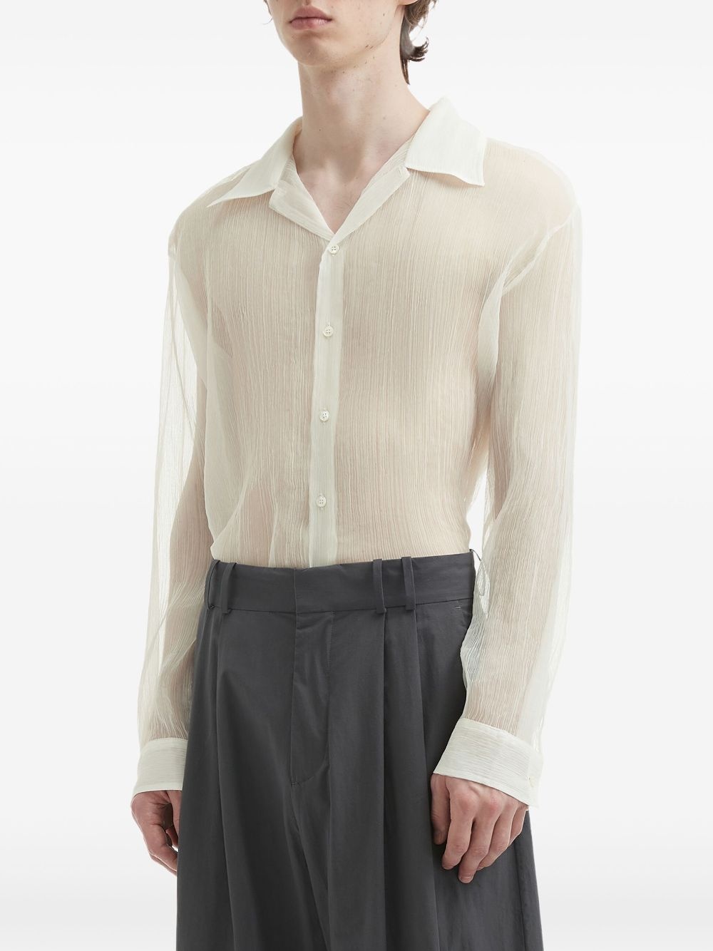 sheer button-up shirt - 3