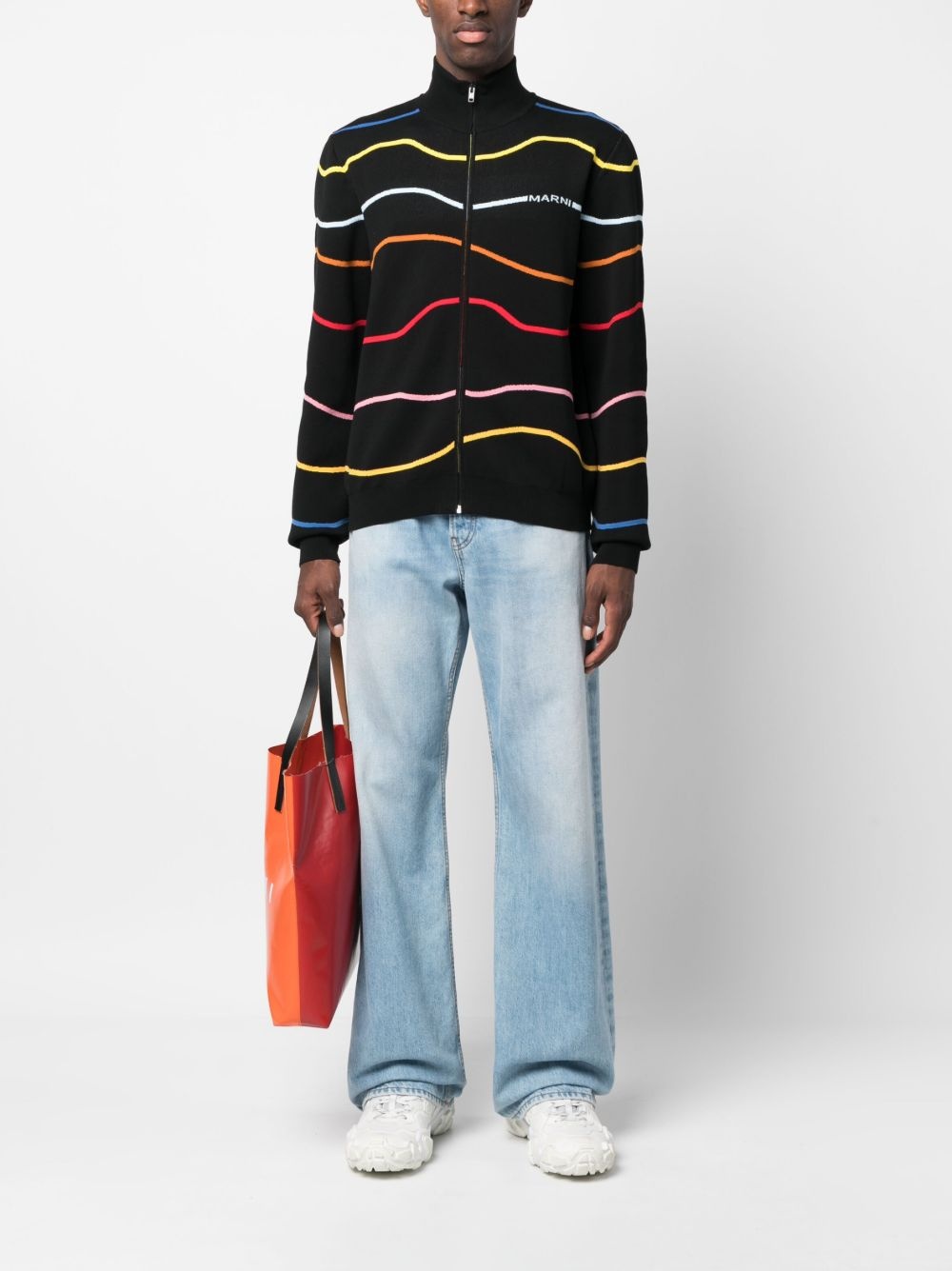 stripe-pattern cotton cardigan - 2
