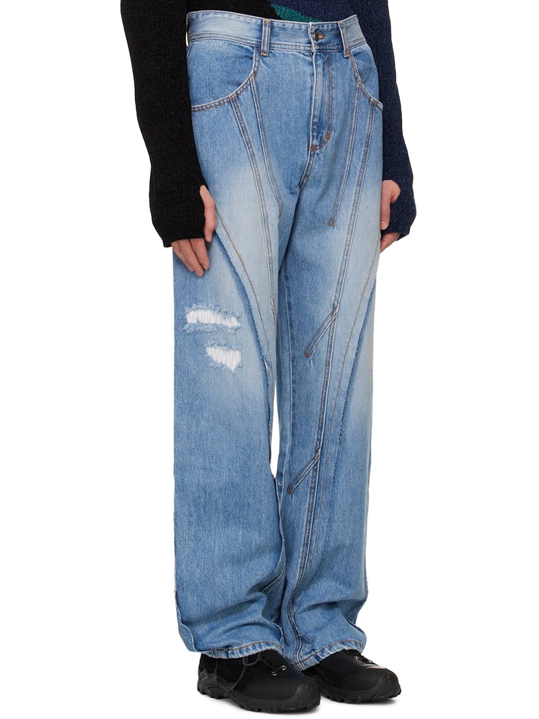 Blue Panel Carpenter Wide-Leg Jeans - 2