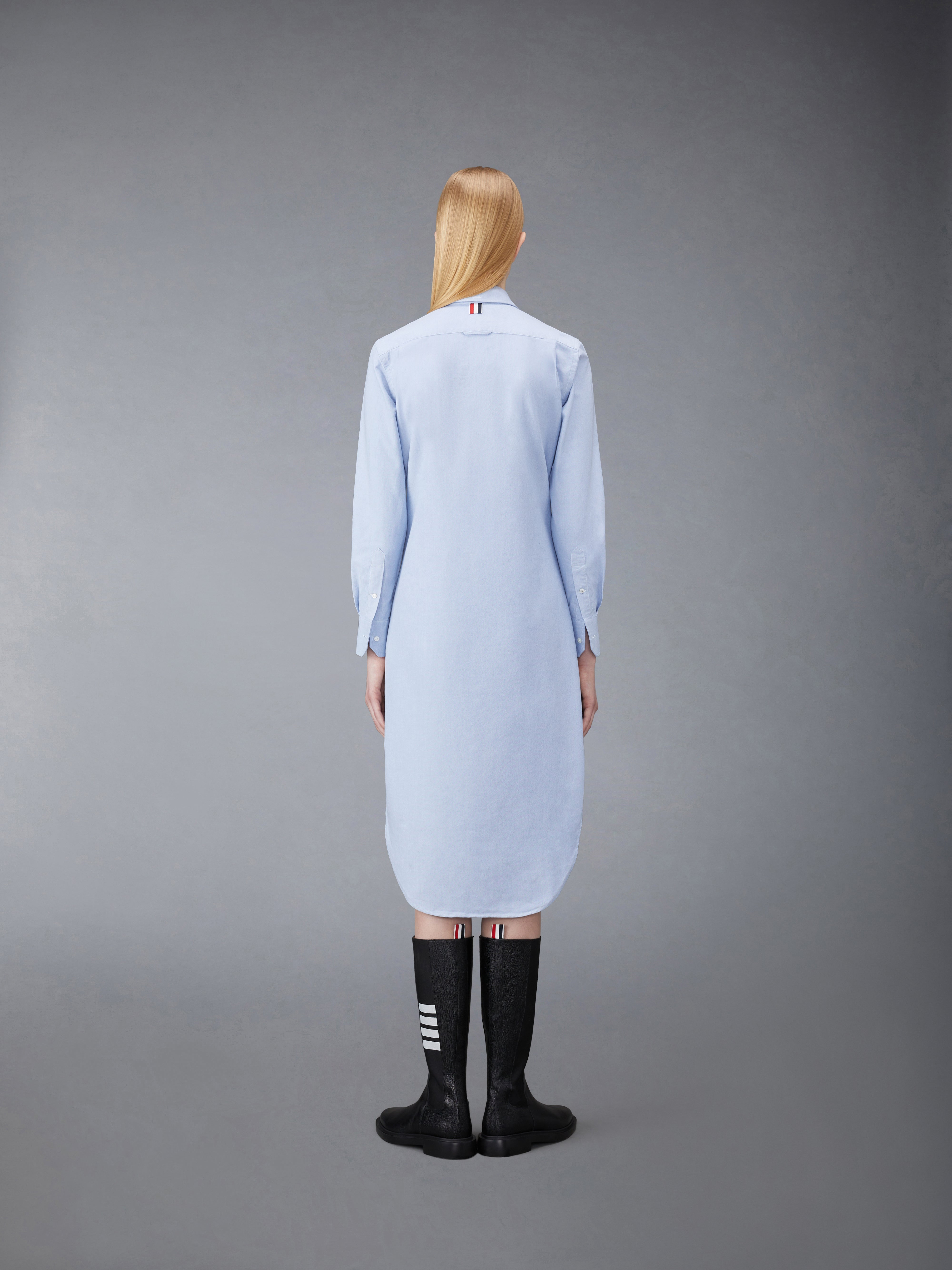 KNEE LENGTH POINT COLLAR SHIRTDRESS W/ RWB GROSGRAIN PLACKET IN OXFORD - 3