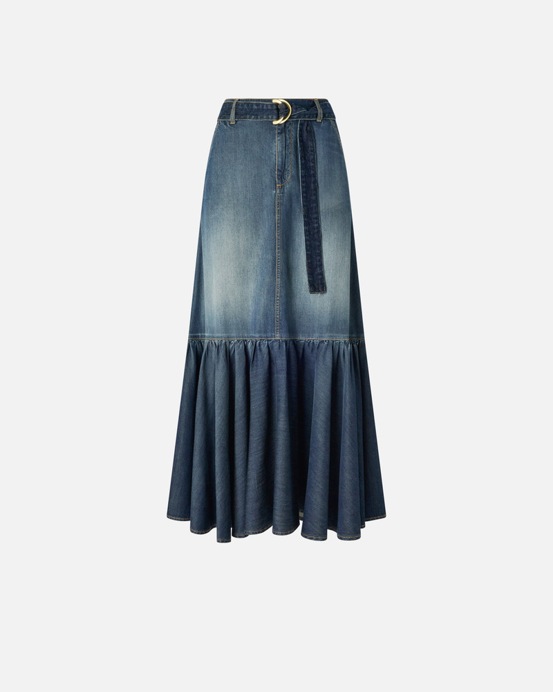 LONG DENIM SKIRT WITH FLOUNCE AND BELT 1
