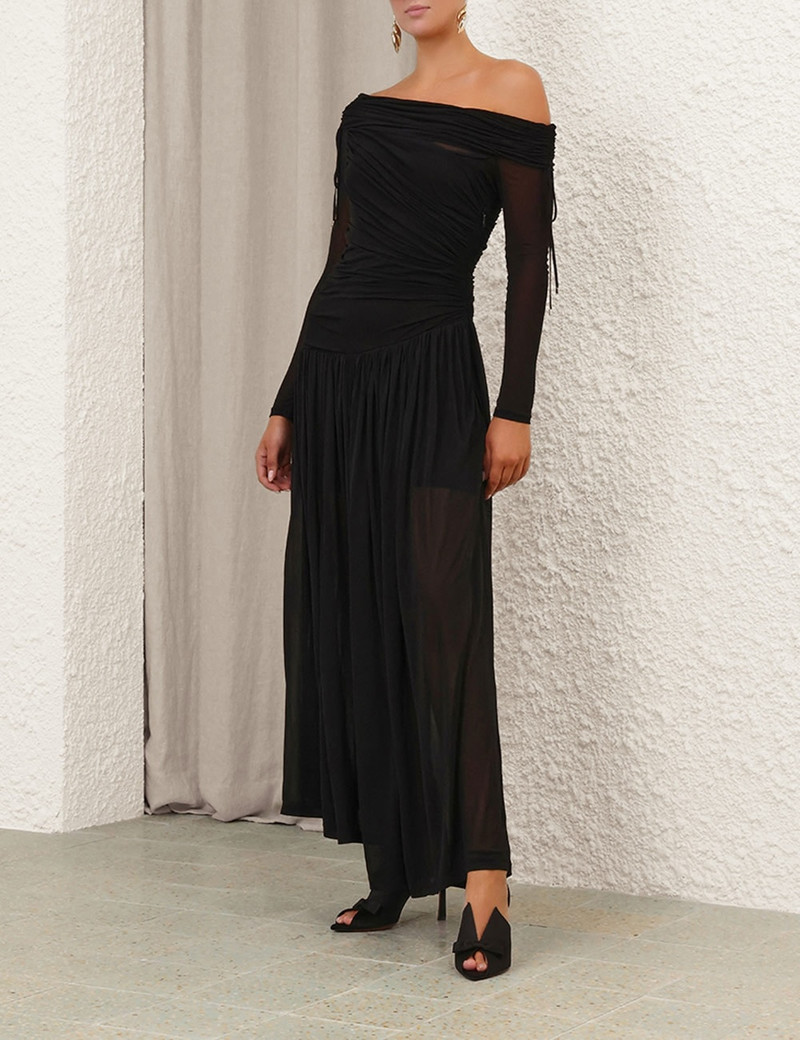 Zimmermann CRUSH ASYMMETRICAL MIDI DRESS - 2583DR251BLK | REVERSIBLE