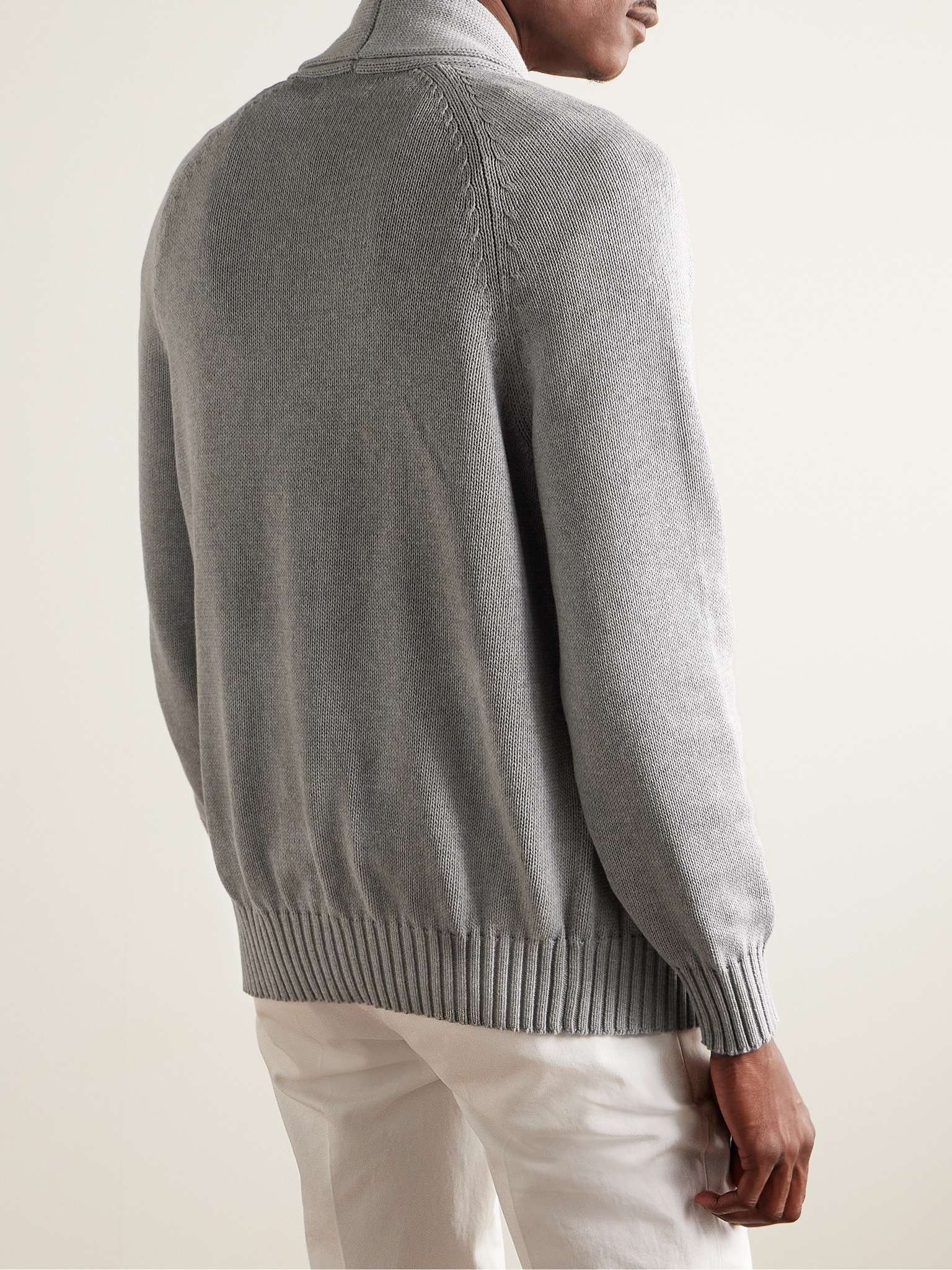 Shawl-Collar Ribbed Cotton Cardigan - 4