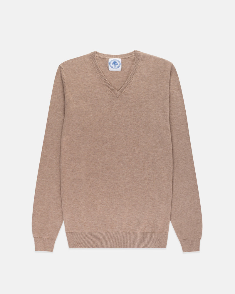 J. PRESS LIGHT BROWN COTTON-CASHMERE V-NECK SWEATER outlook