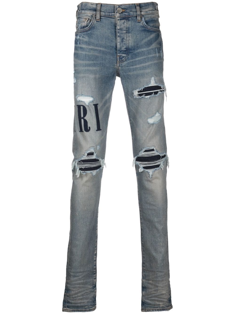 Appliqué-logo distressed jeans - 1