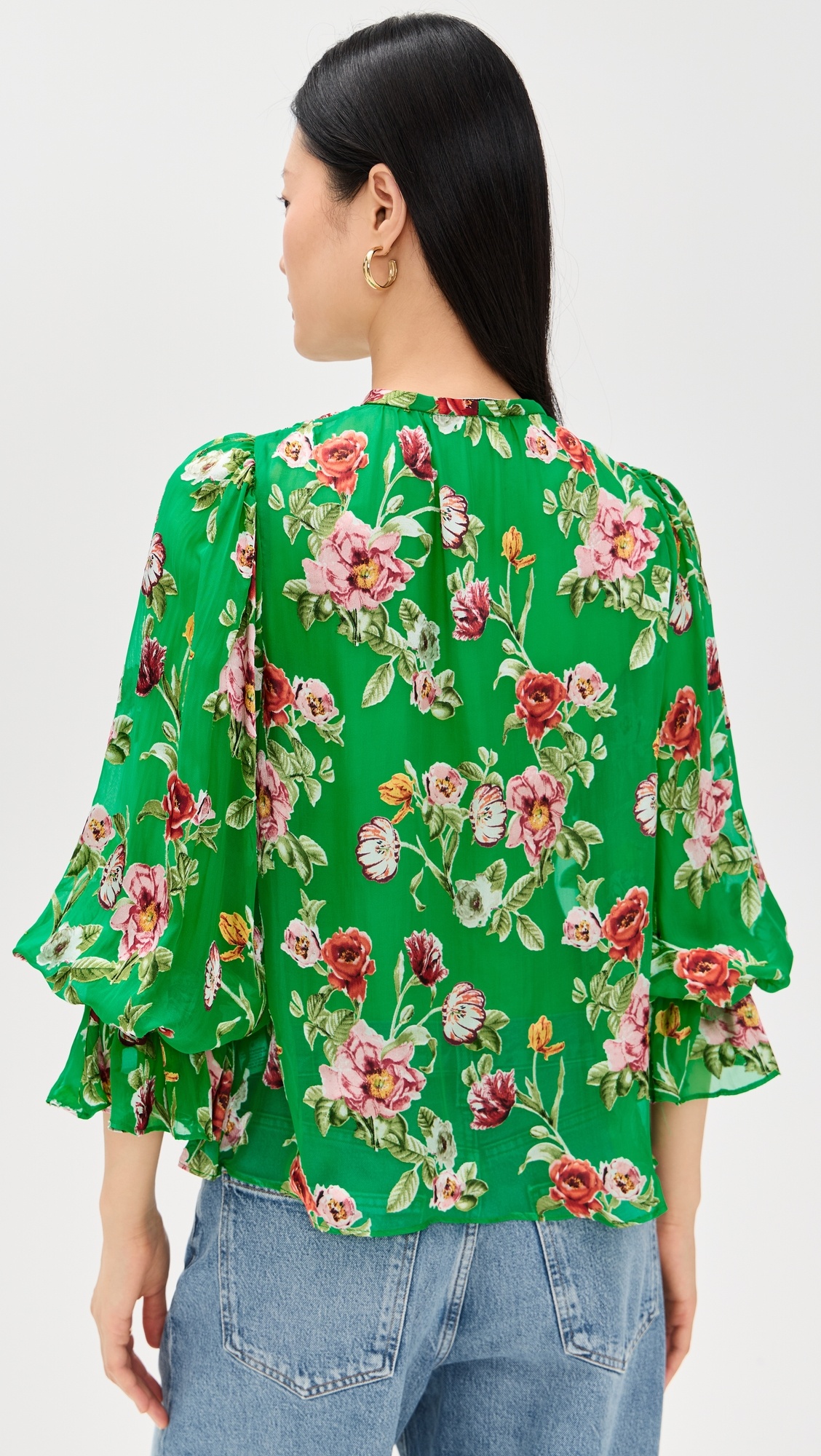 Moranne Tie Neck Blouson Ruffle Sleeve Top - 2