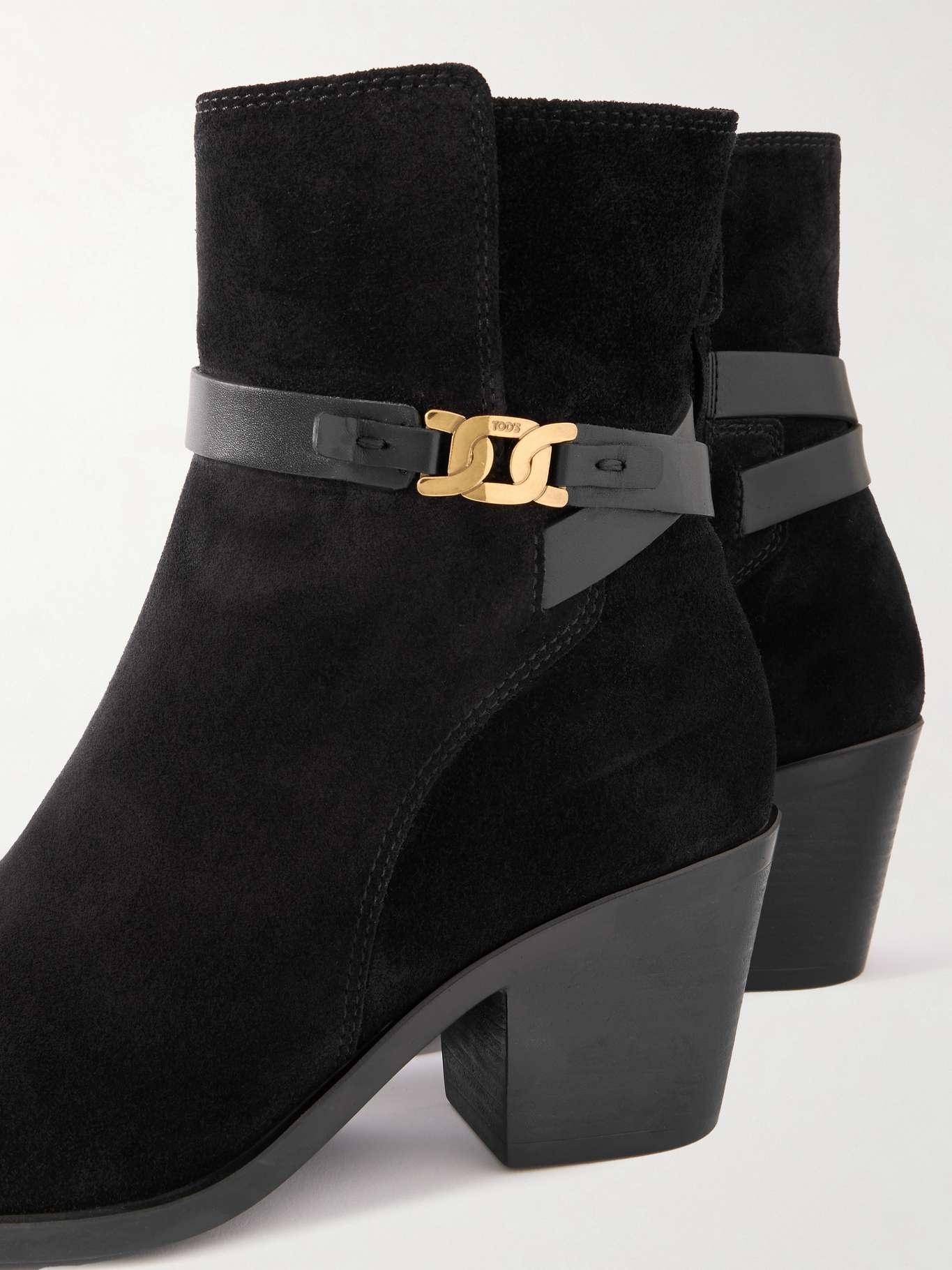 Embellished leather-trimmed suede ankle boots - 4